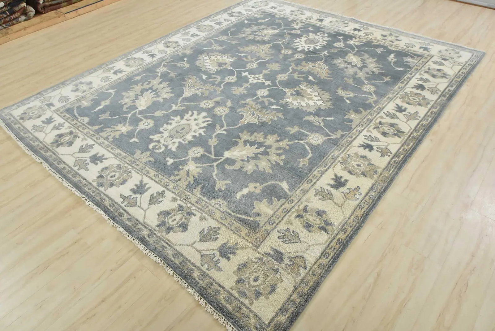 Oushak Rug 8'3" X 9'10" Blue Wool Traditional Hand-Knotted Oriental Carpet - 3