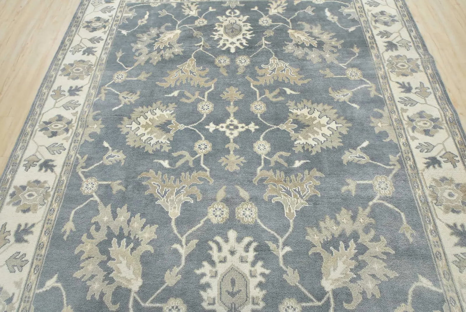 Oushak Rug 8'3" X 9'10" Blue Wool Traditional Hand-Knotted Oriental Carpet - 6