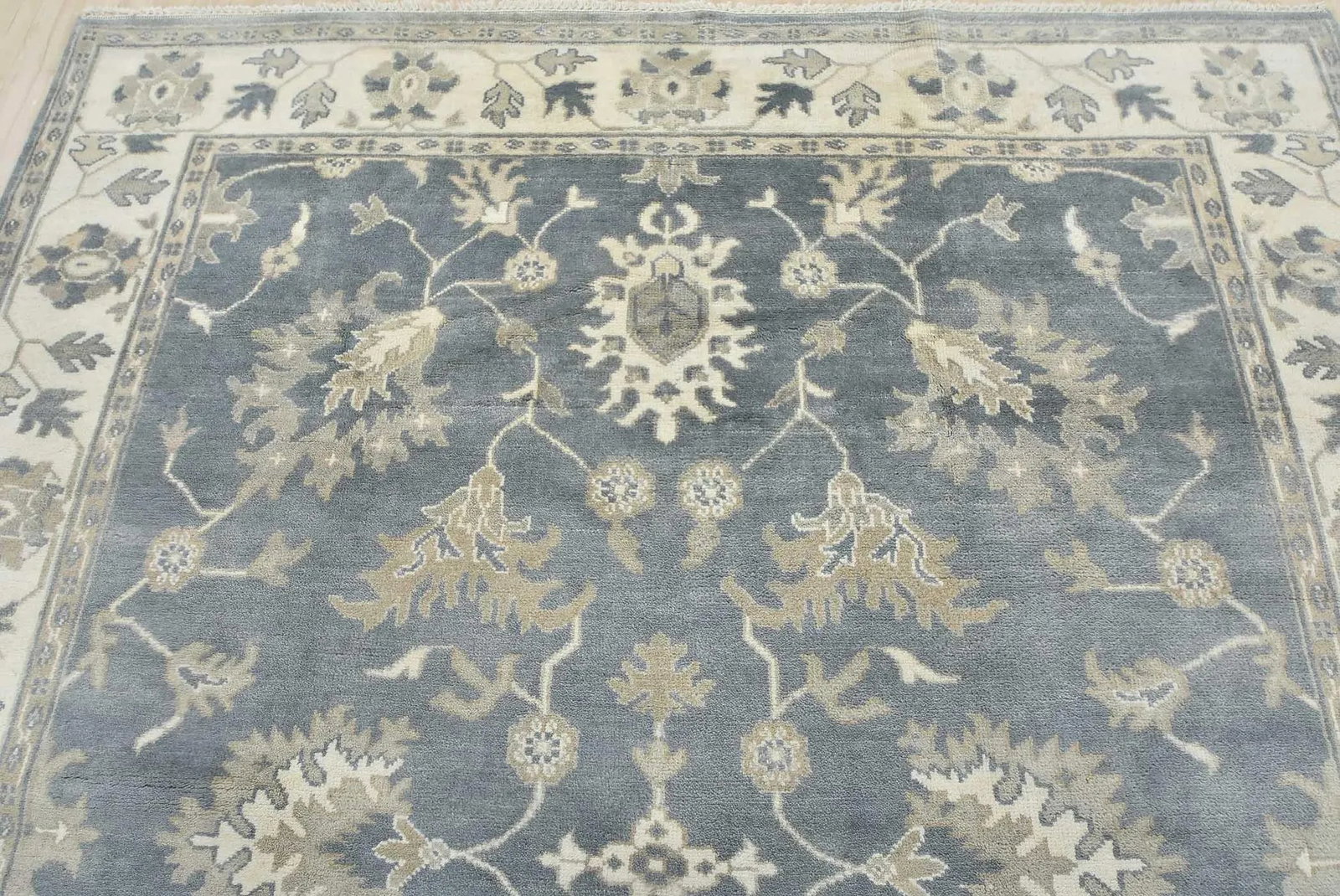 Oushak Rug 8'3" X 9'10" Blue Wool Traditional Hand-Knotted Oriental Carpet - 7