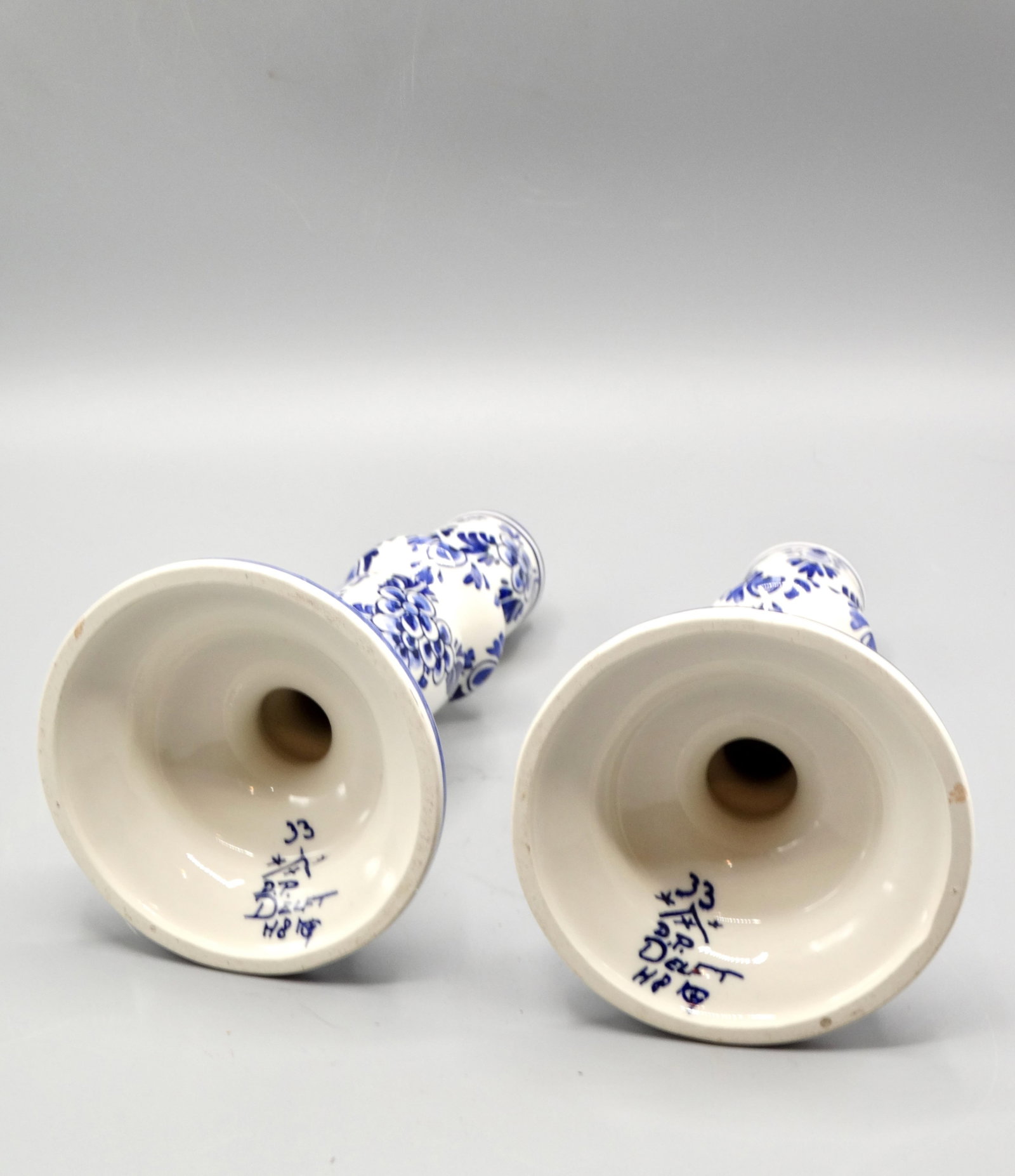 Blue & White Dutch Delft Faience Candle Holders, a Pair - 7
