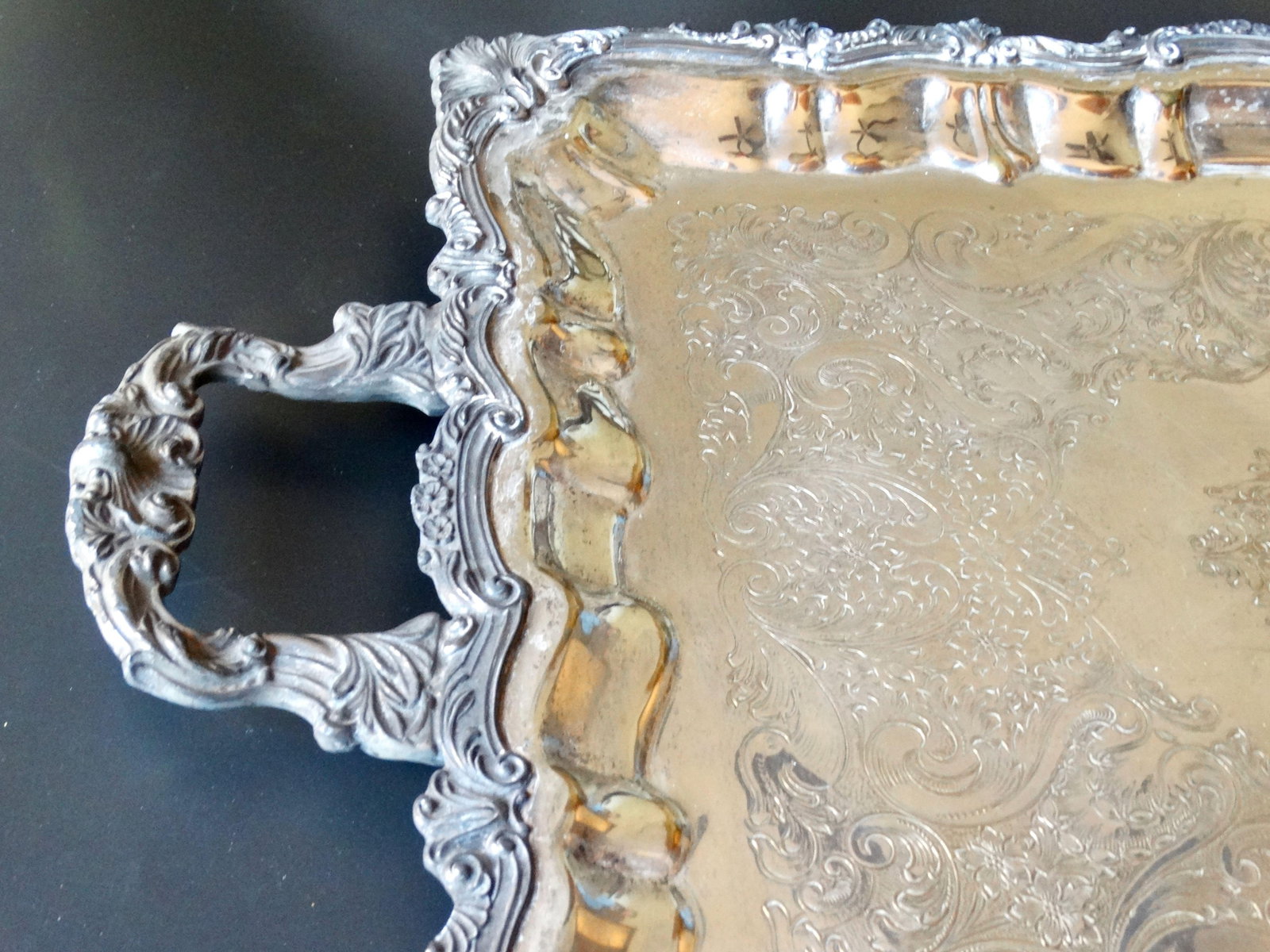 Large Footed Handles Plate Silver Serving / Drinks Tray - 10