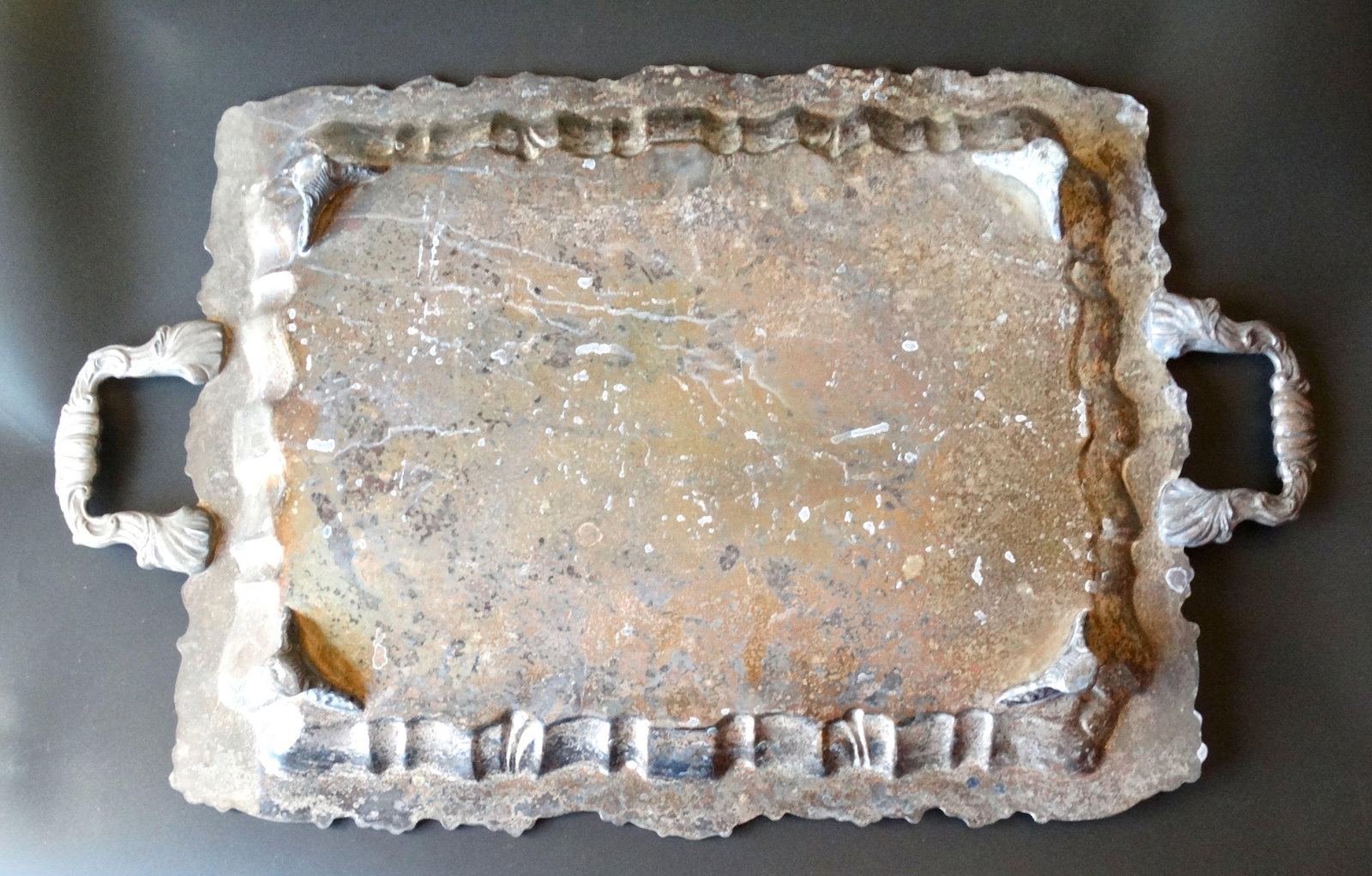 Large Footed Handles Plate Silver Serving / Drinks Tray - 11