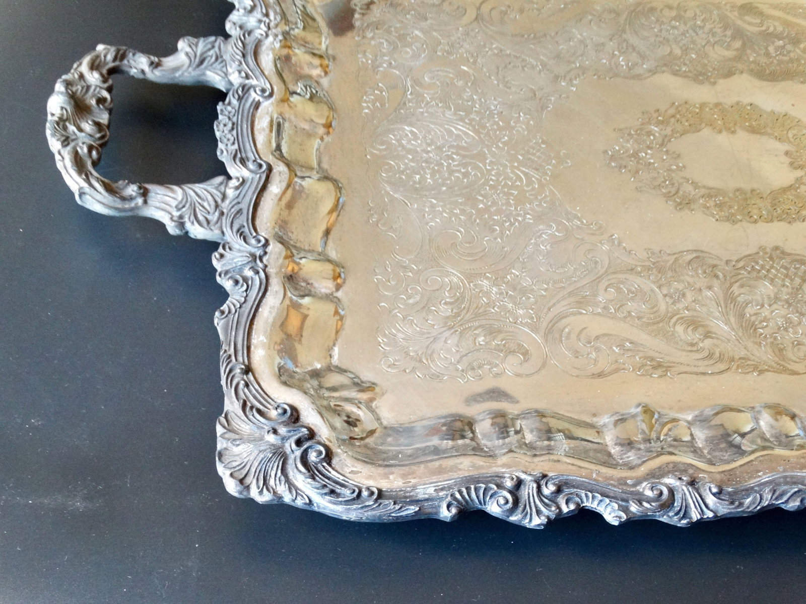 Large Footed Handles Plate Silver Serving / Drinks Tray - 3