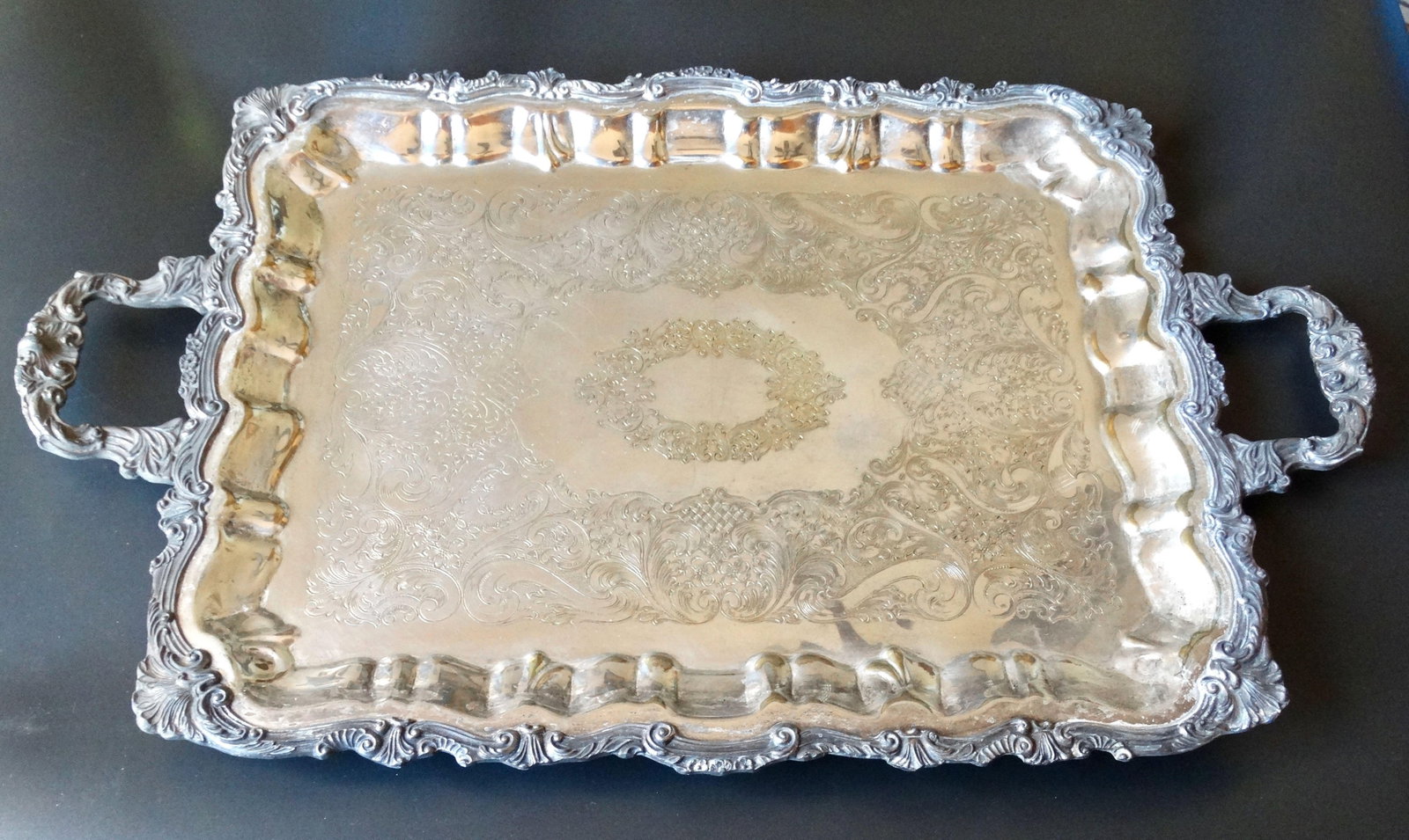 Large Footed Handles Plate Silver Serving / Drinks Tray - 4