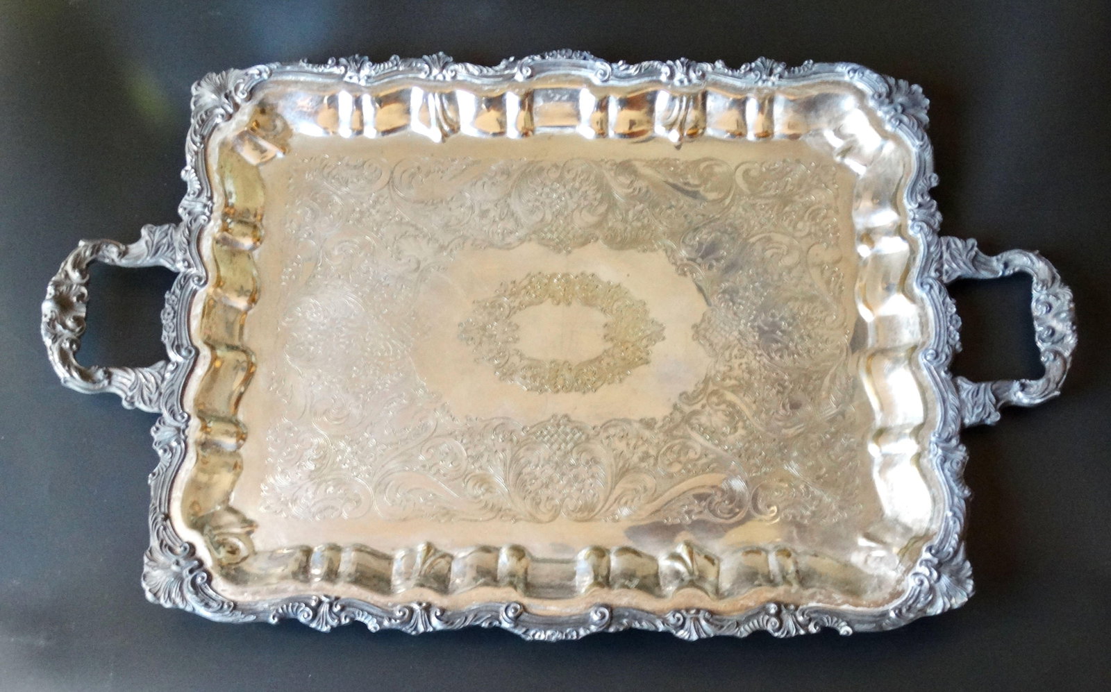 Large Footed Handles Plate Silver Serving / Drinks Tray - 6
