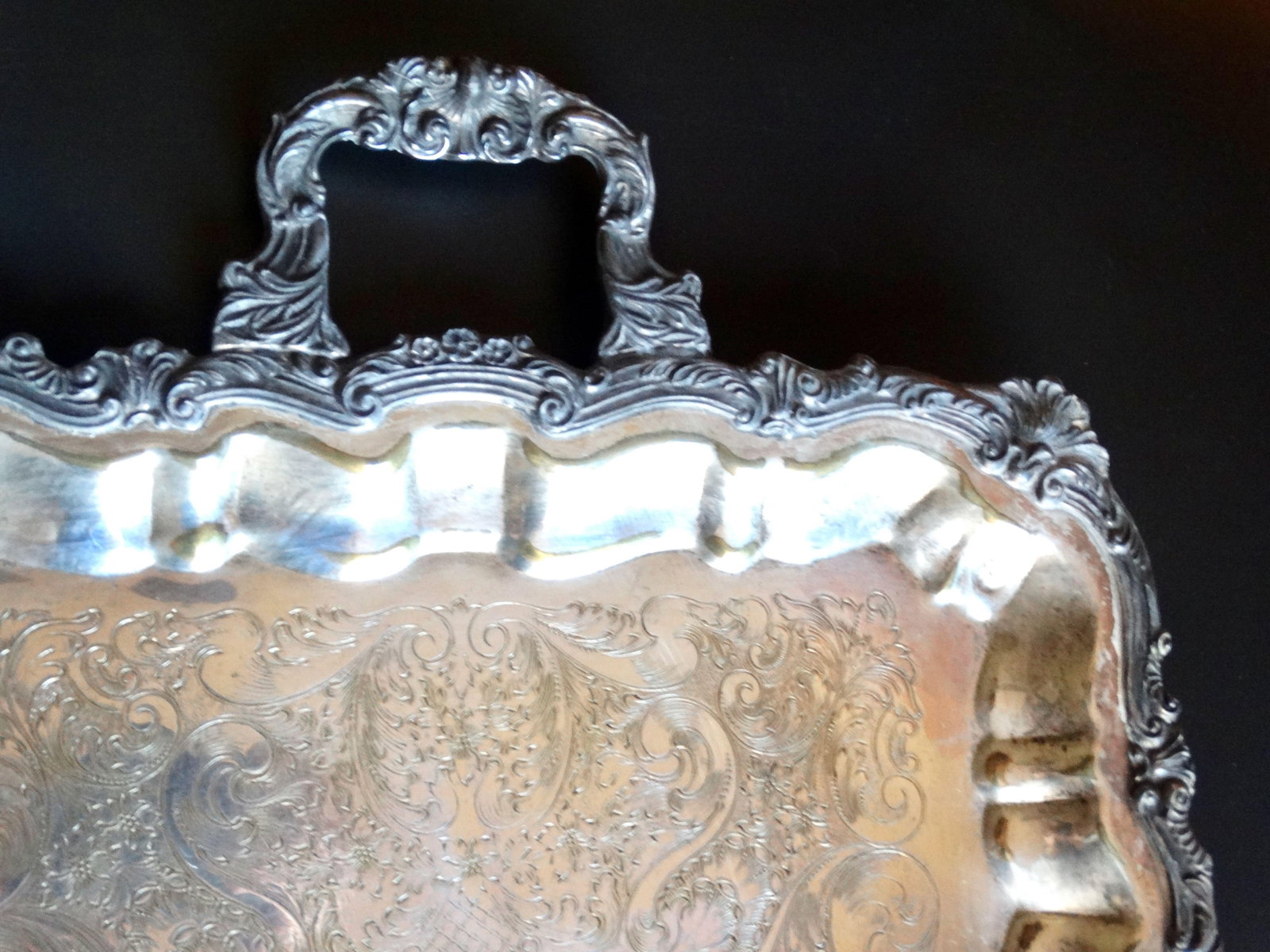 Large Footed Handles Plate Silver Serving / Drinks Tray - 7