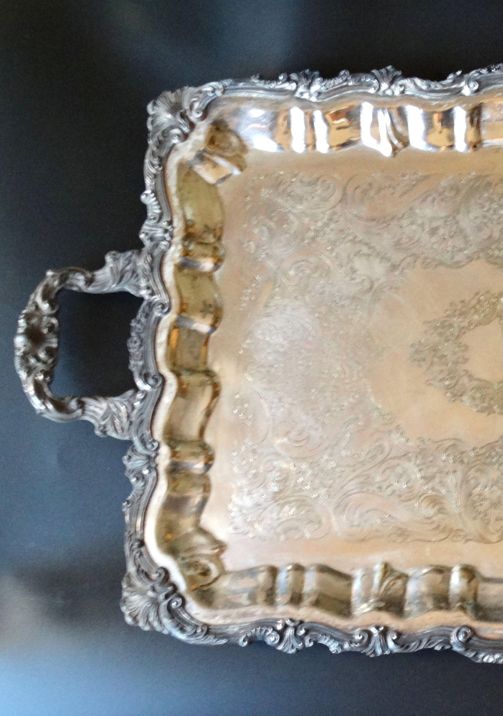 Large Footed Handles Plate Silver Serving / Drinks Tray - 8