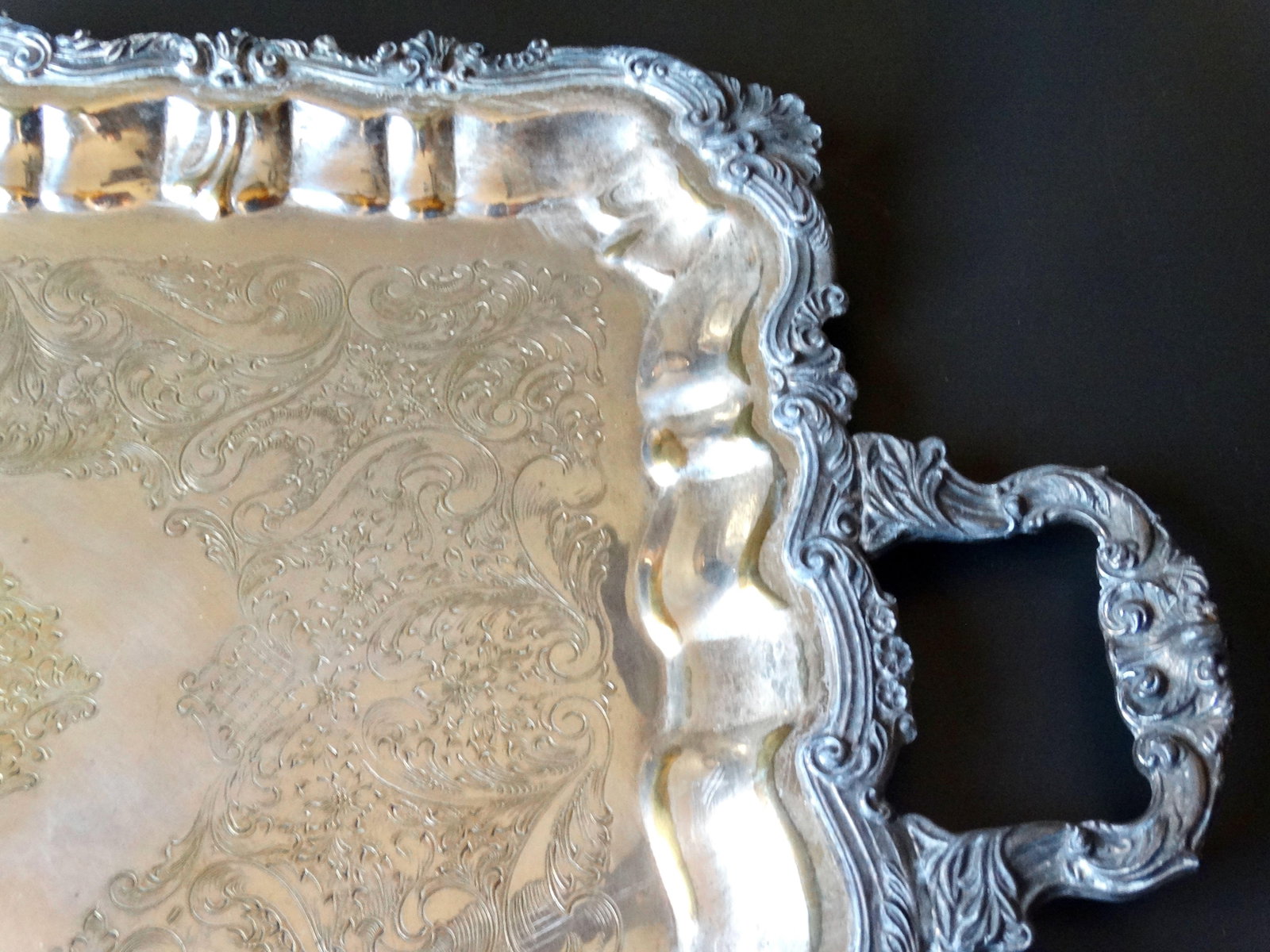 Large Footed Handles Plate Silver Serving / Drinks Tray - 9