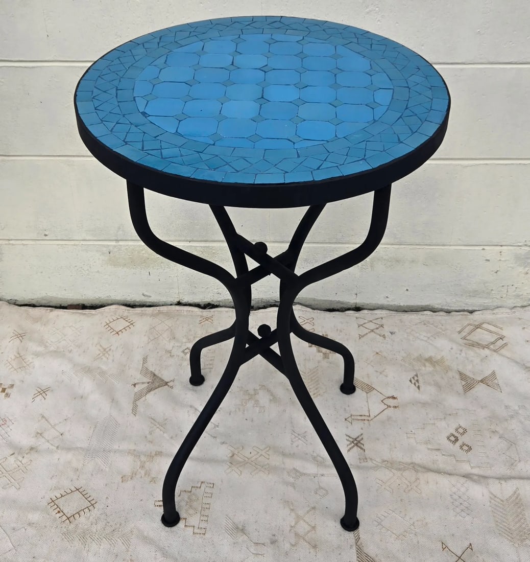 20" Moroccan Turquoise Mosaic Table - 5