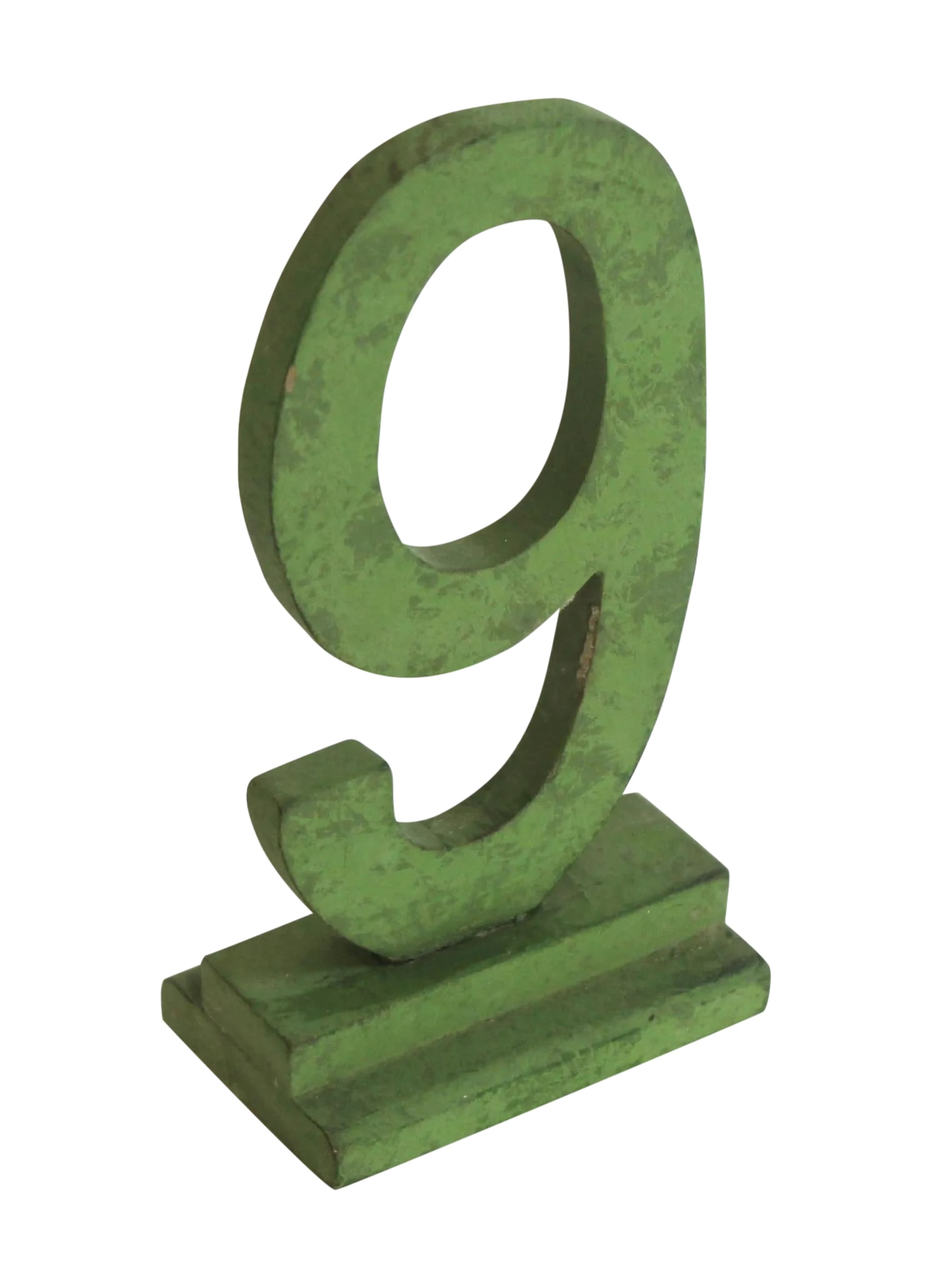 Vintage Number 9 Figure: Vintage wood department store number 9 in original green paint, found in Buffalo, NY. Number has wear, scratches, discolorations. Condition: Alterations: Original Condition Unaltered Imperfections: