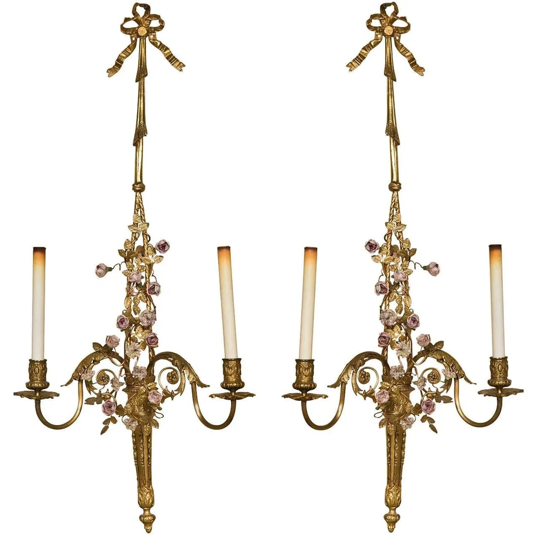French Belle Epoque-Style Brass Sconces - a Pair (1 of 8)