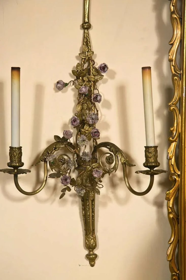 French Belle Epoque-Style Brass Sconces - a Pair - 2