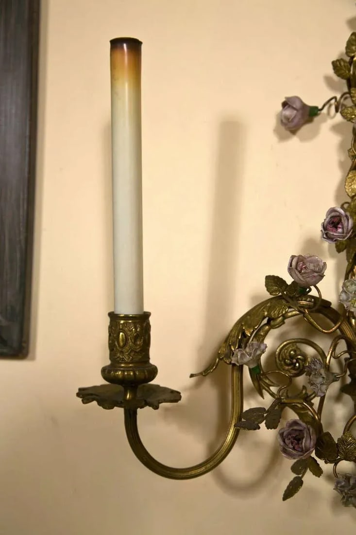 French Belle Epoque-Style Brass Sconces - a Pair - 5