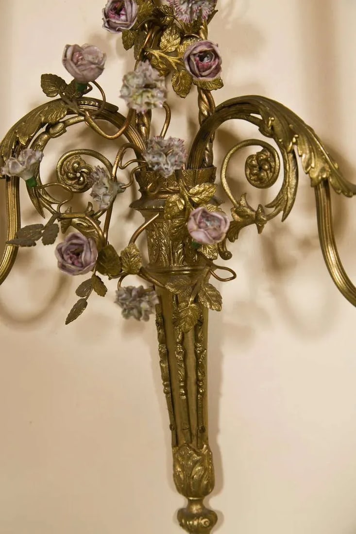 French Belle Epoque-Style Brass Sconces - a Pair - 6