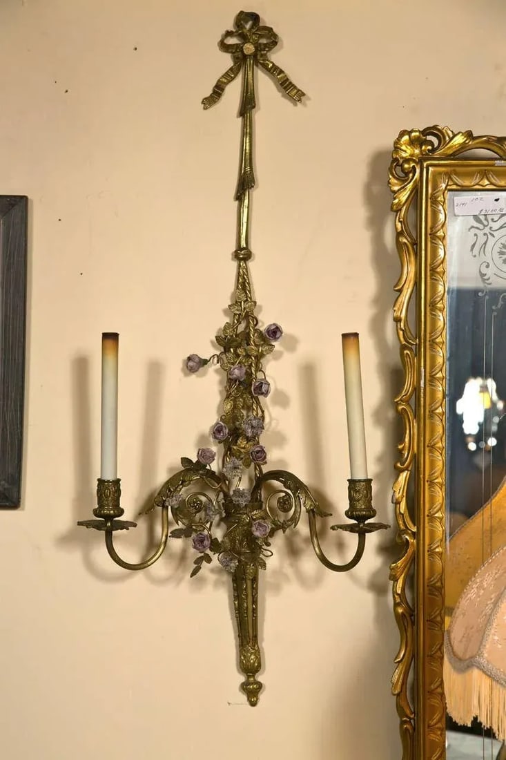French Belle Epoque-Style Brass Sconces - a Pair - 8