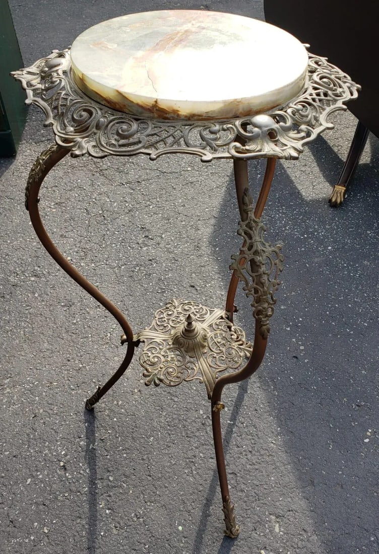 1970s Carved Iron With Stone Top Plant Stand - 3