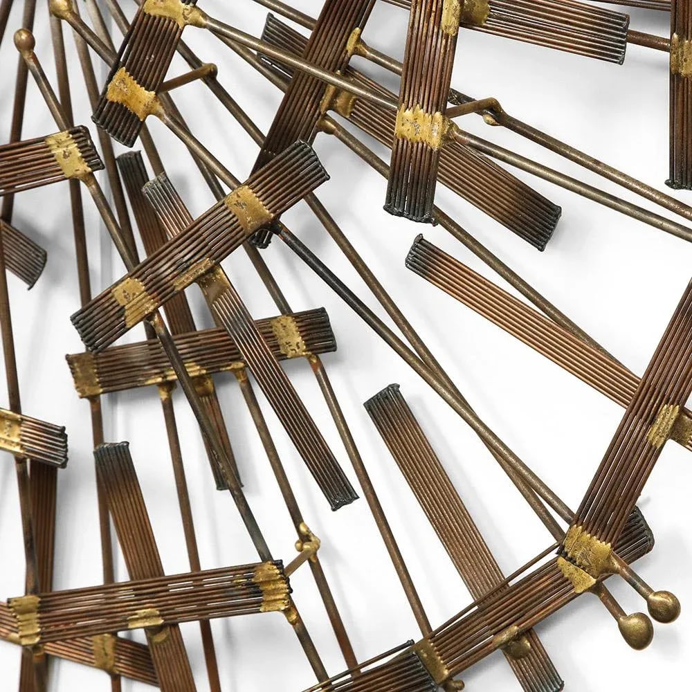 Mid-century Circular Brass and Metal Wall Sculpture in the Manner of Cjere, 1970s - 4