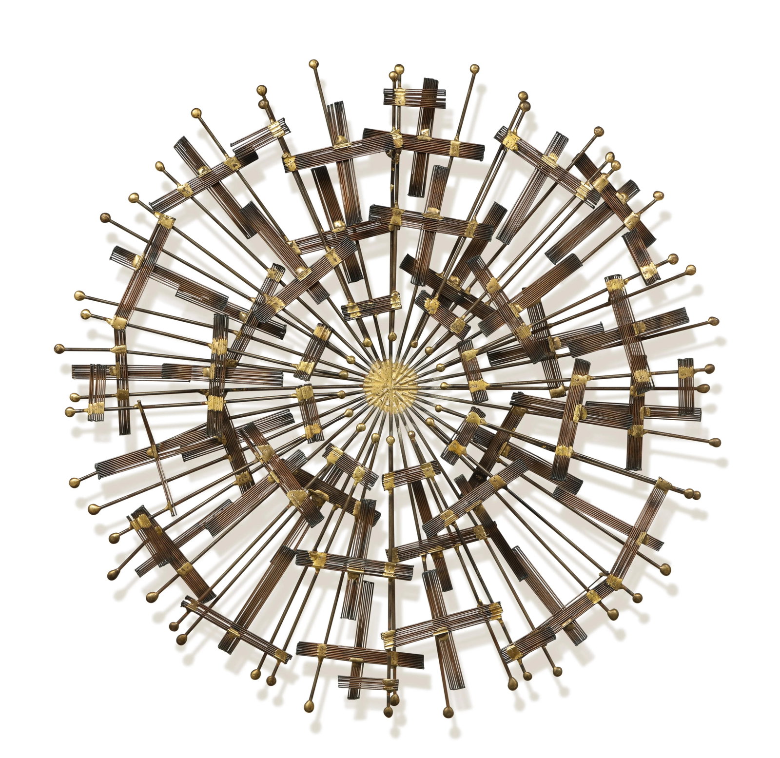 Mid-century Circular Brass and Metal Wall Sculpture in the Manner of Cjere, 1970s - 5