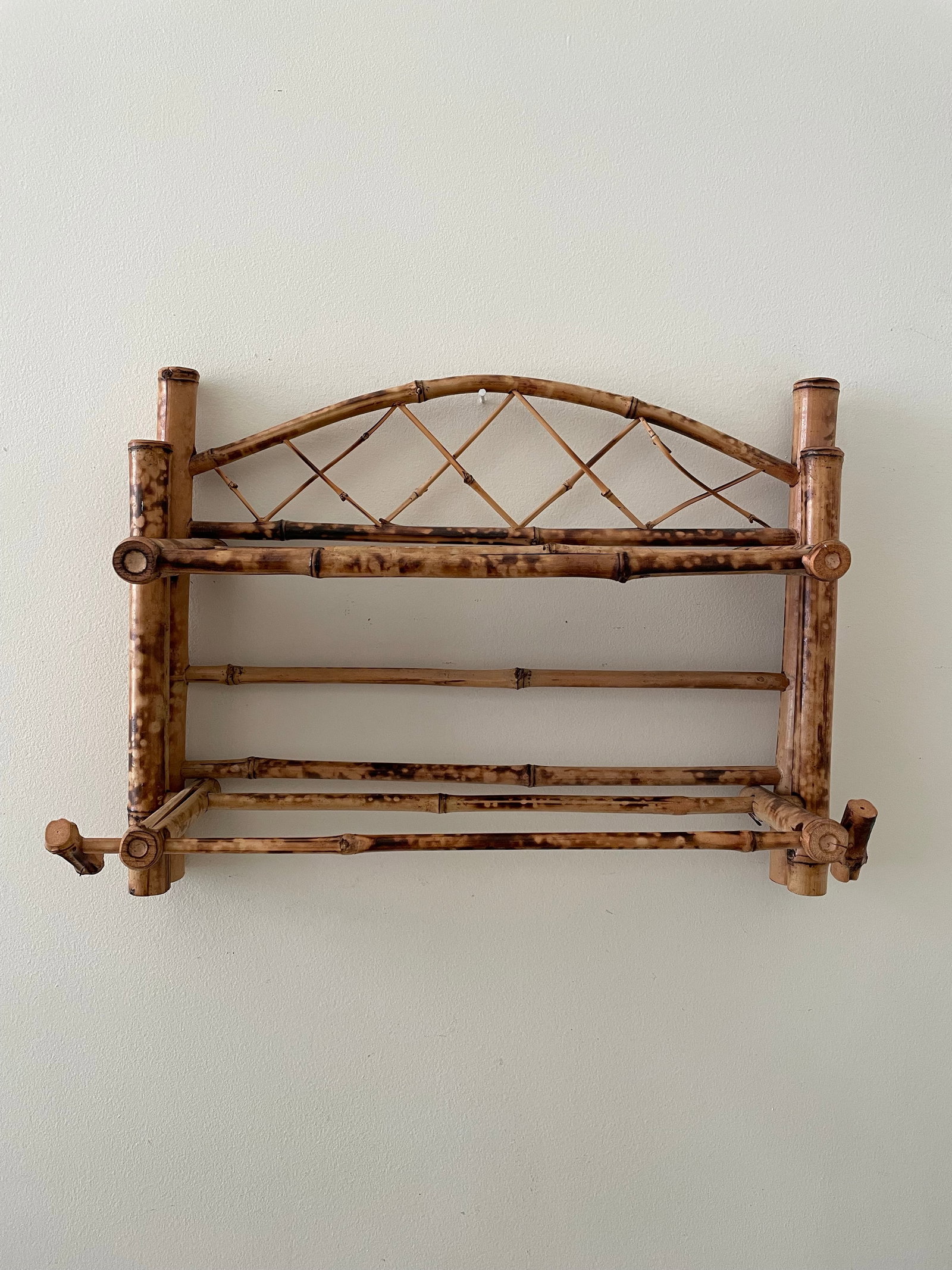 Vintage Boho Scorched Bamboo Wall Shelf Bathroom Organizer - 2