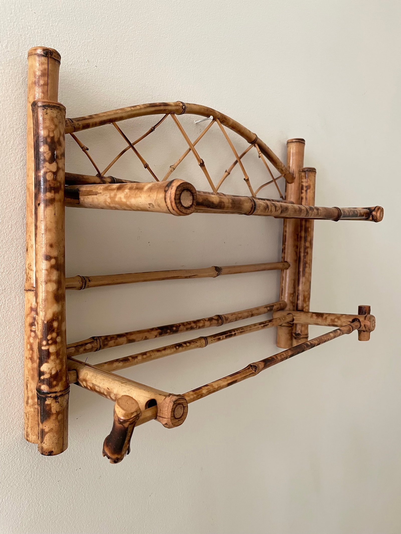 Vintage Boho Scorched Bamboo Wall Shelf Bathroom Organizer - 3