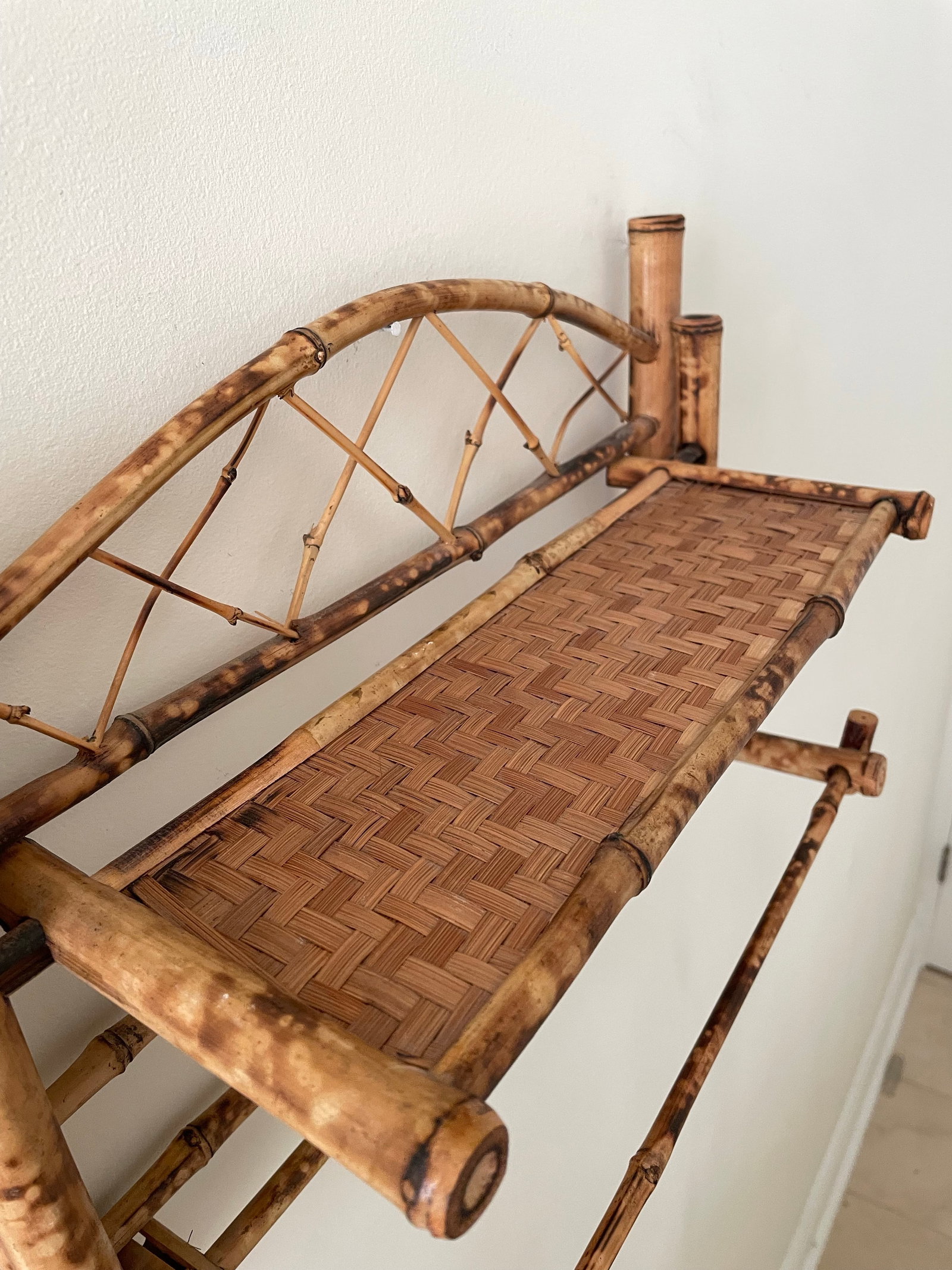 Vintage Boho Scorched Bamboo Wall Shelf Bathroom Organizer - 4