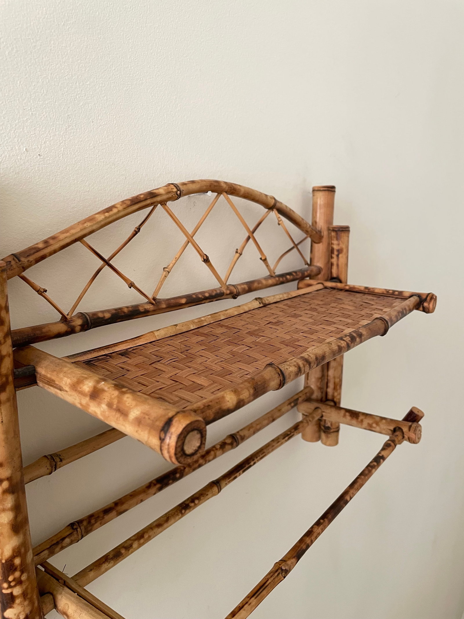 Vintage Boho Scorched Bamboo Wall Shelf Bathroom Organizer - 5