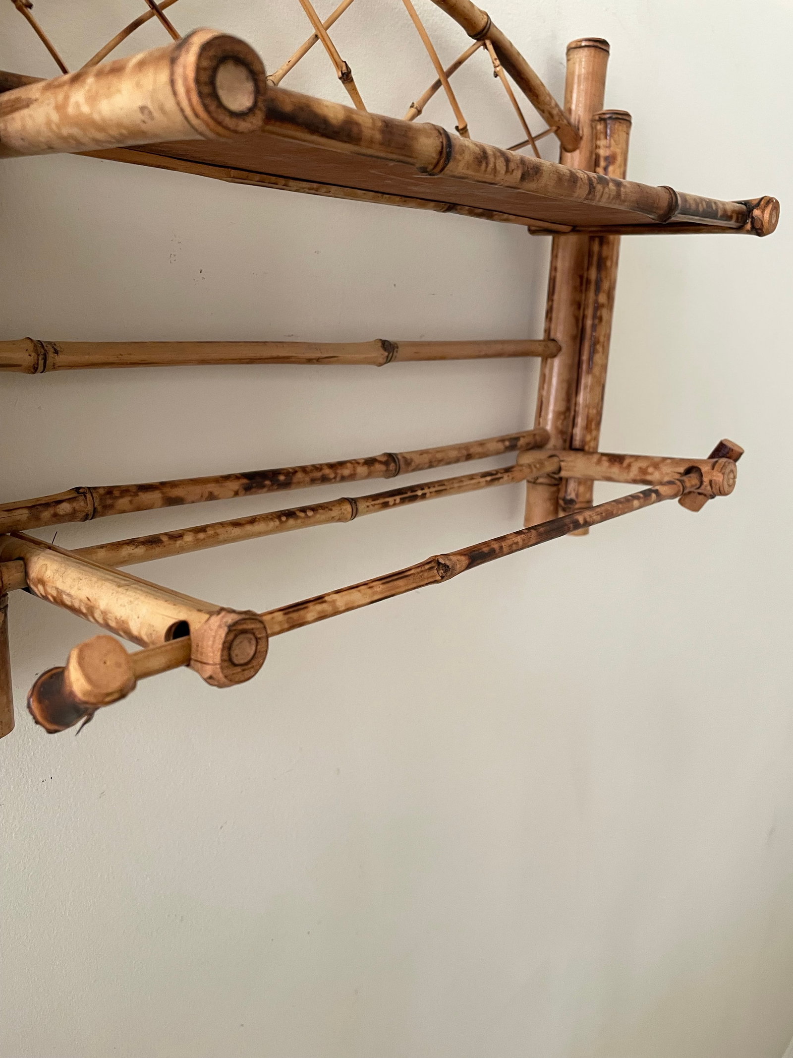Vintage Boho Scorched Bamboo Wall Shelf Bathroom Organizer - 6