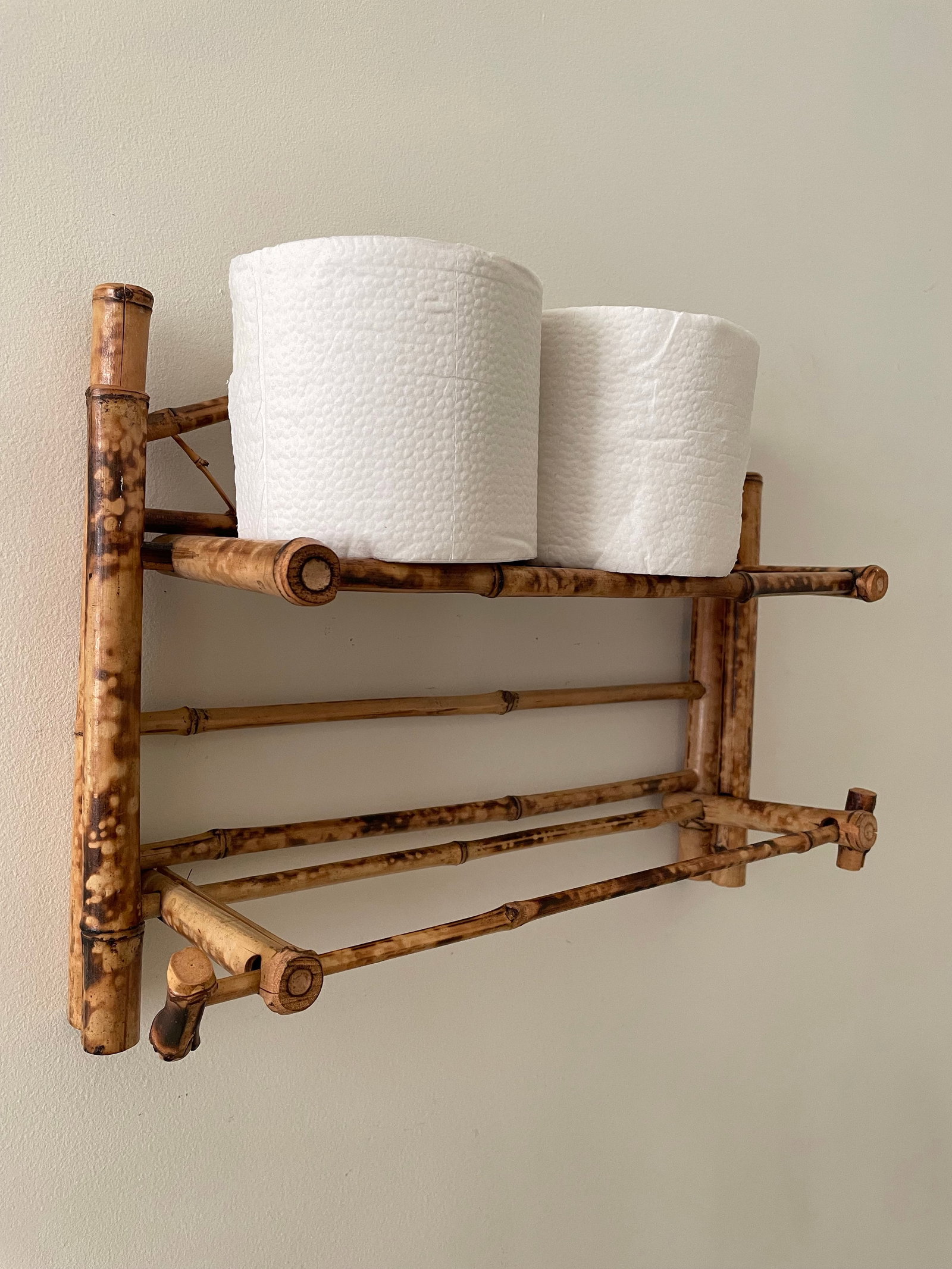 Vintage Boho Scorched Bamboo Wall Shelf Bathroom Organizer - 8