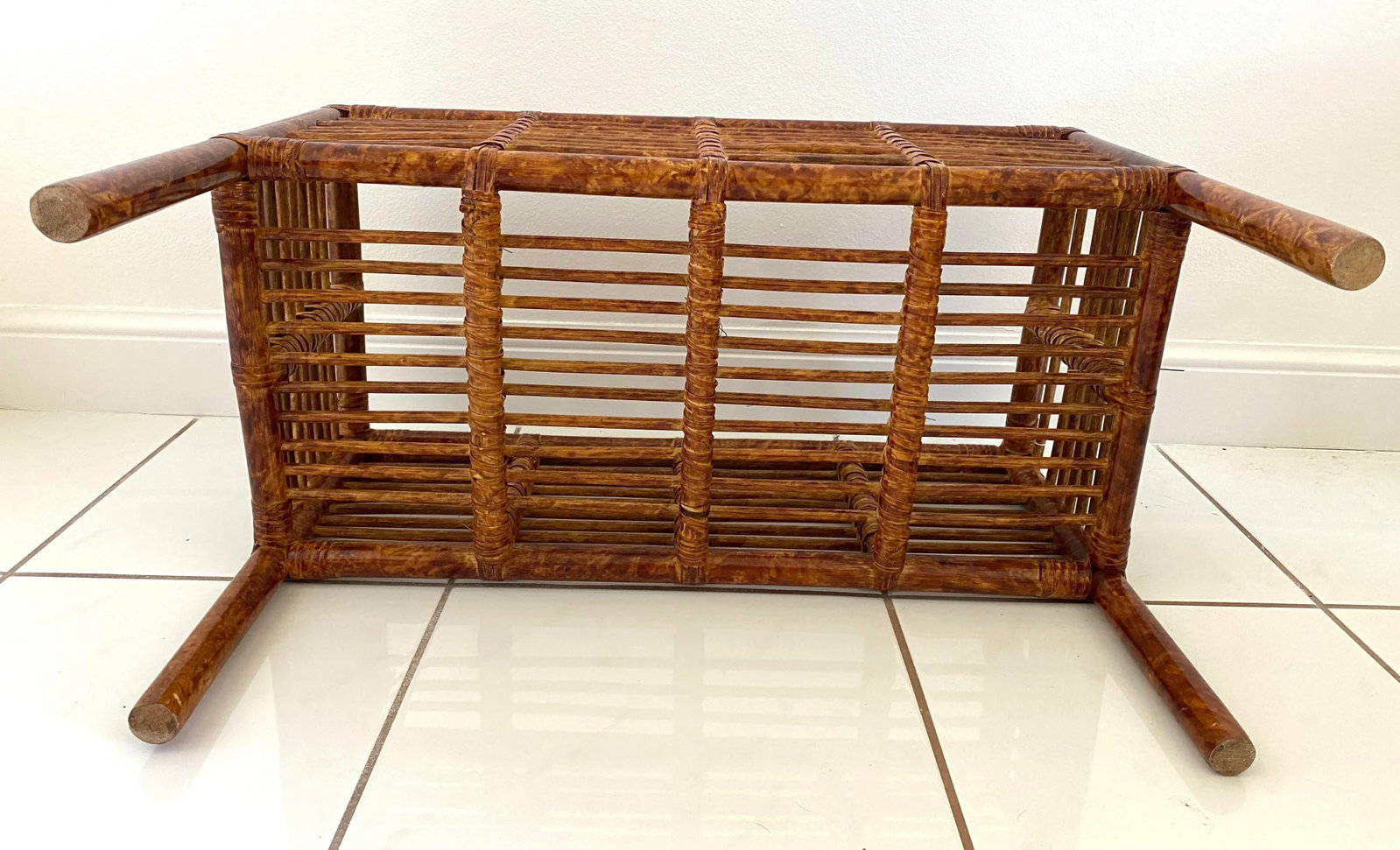 Large Vintage Scorched Burnt Bamboo Plant Stand - 10