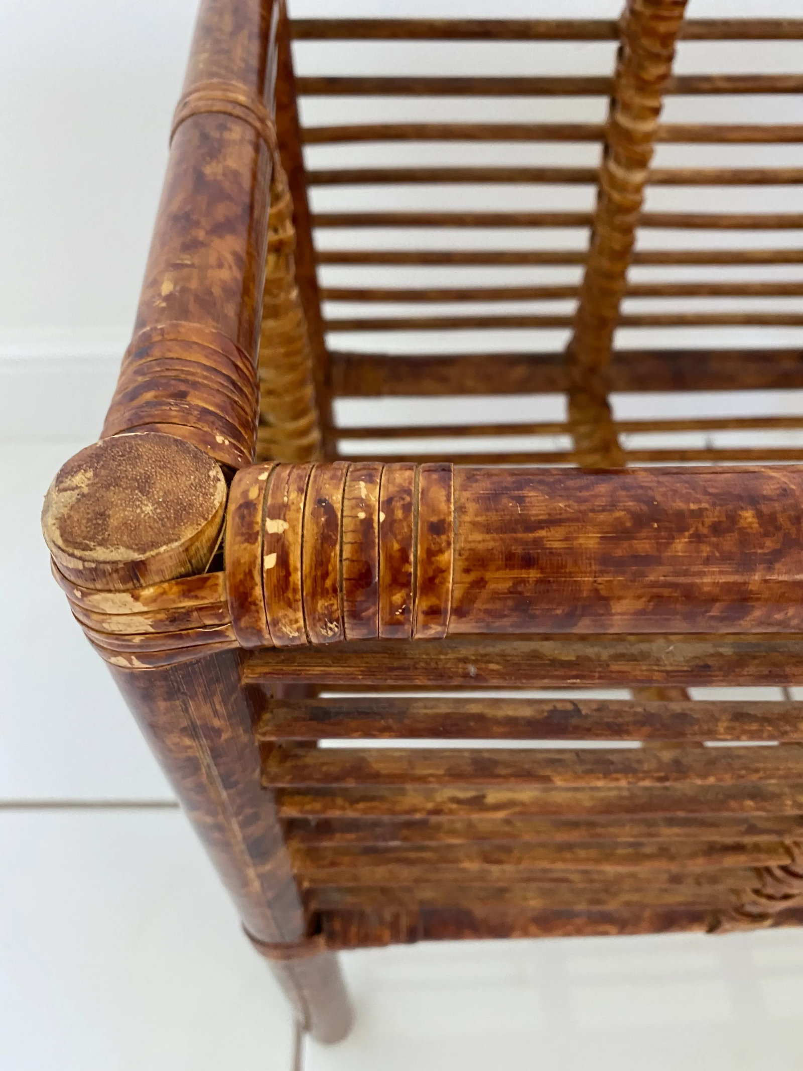 Large Vintage Scorched Burnt Bamboo Plant Stand - 11