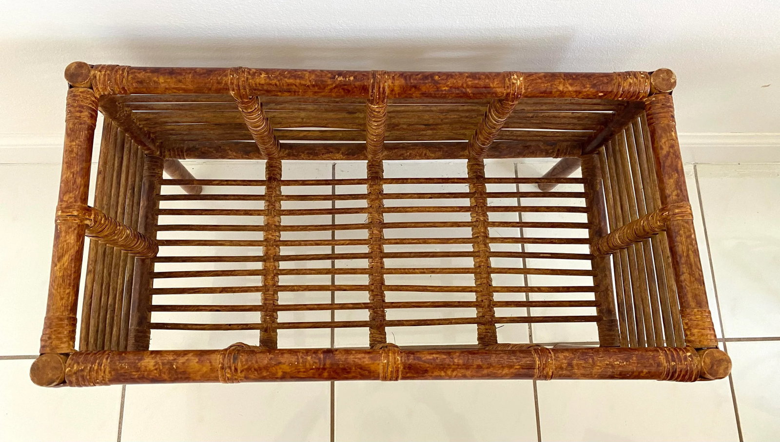 Large Vintage Scorched Burnt Bamboo Plant Stand - 2