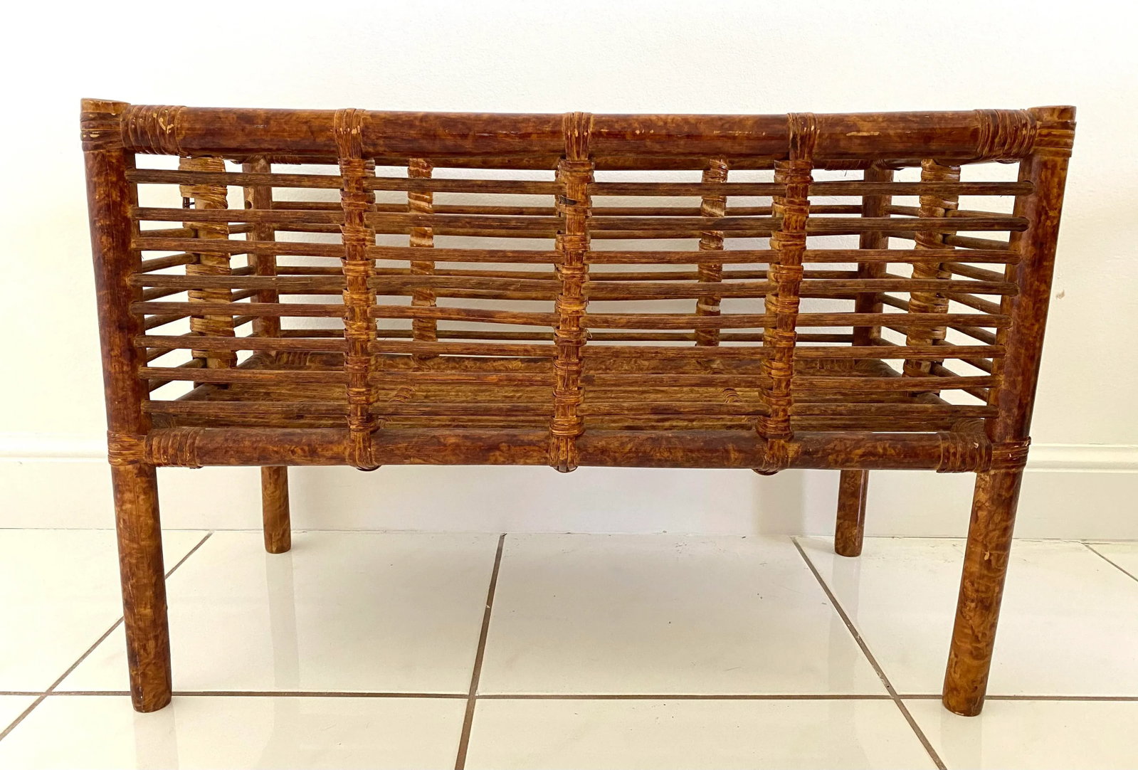 Large Vintage Scorched Burnt Bamboo Plant Stand - 3