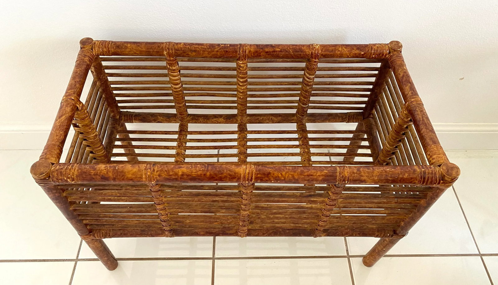 Large Vintage Scorched Burnt Bamboo Plant Stand - 4