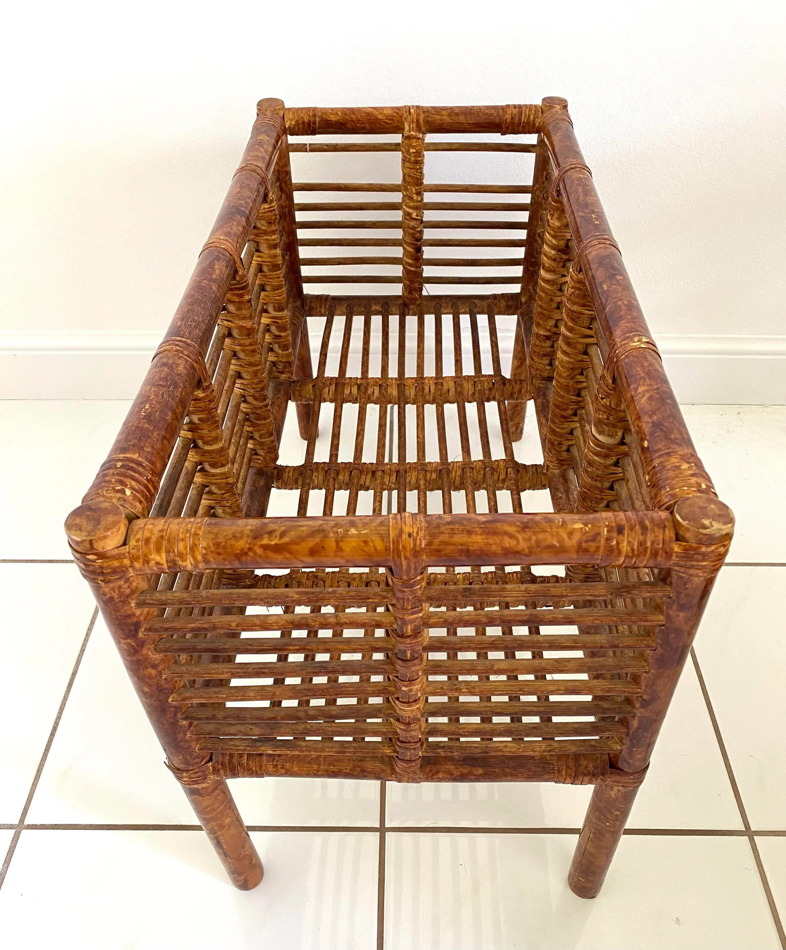 Large Vintage Scorched Burnt Bamboo Plant Stand - 5