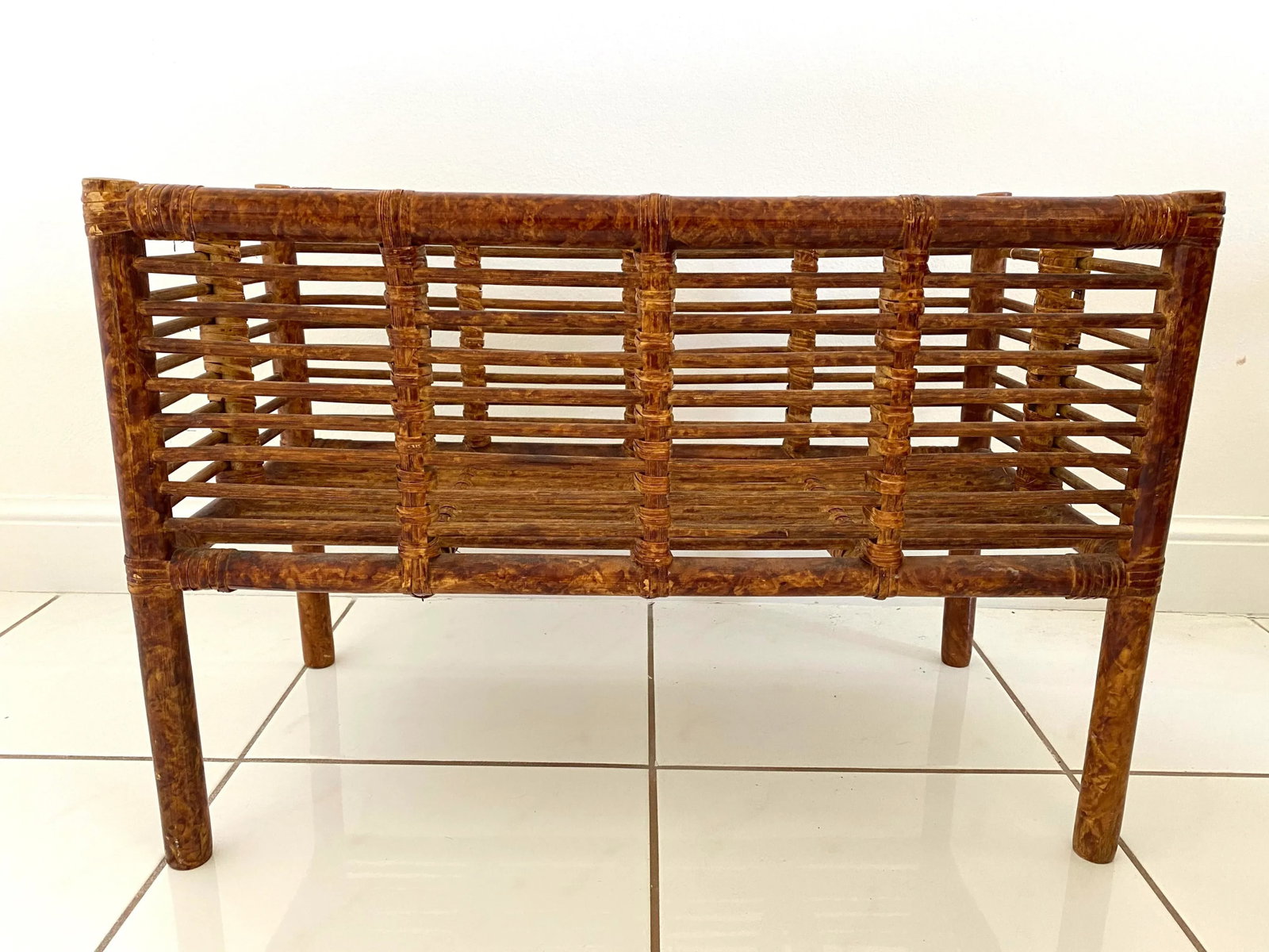 Large Vintage Scorched Burnt Bamboo Plant Stand - 8