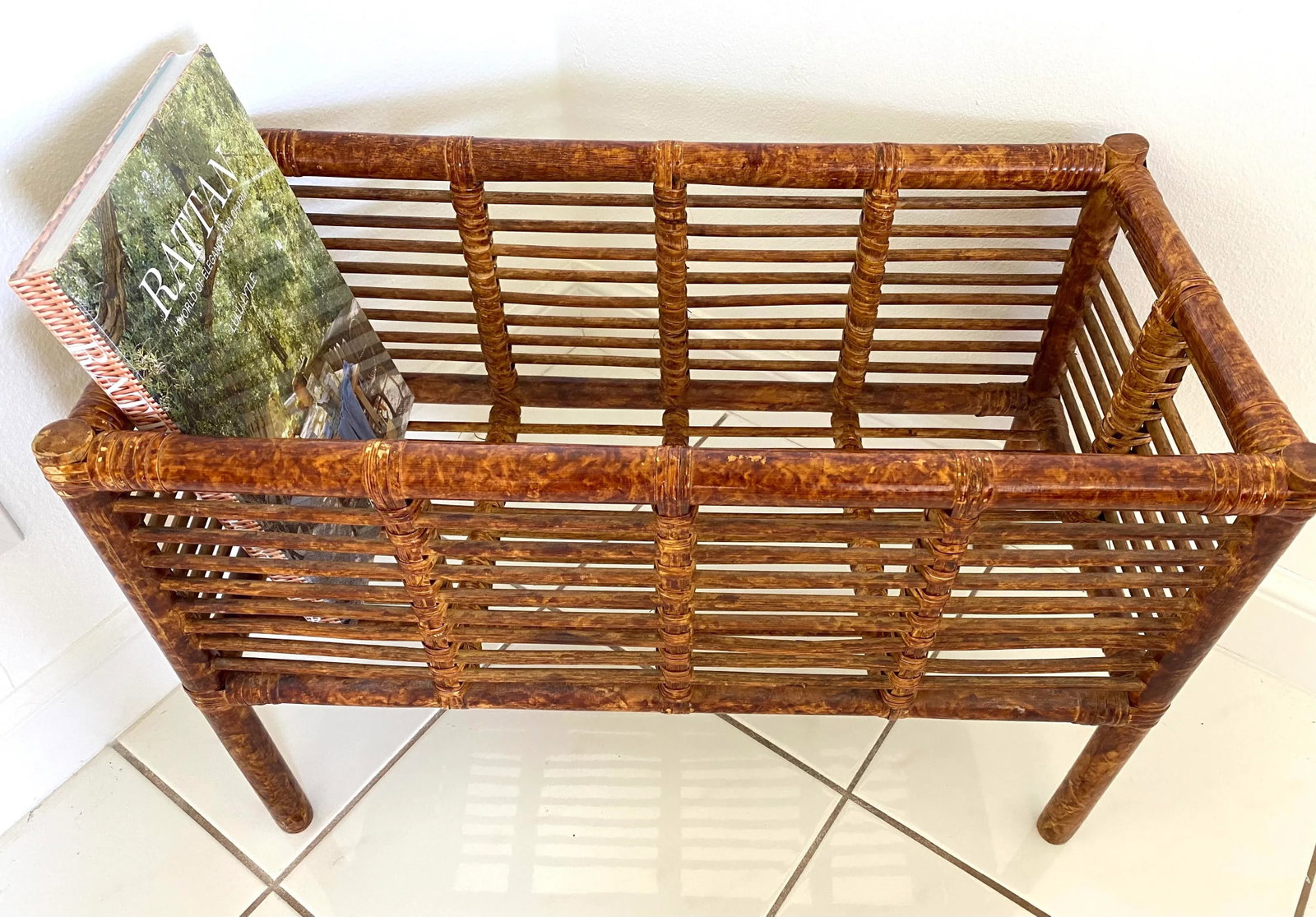 Large Vintage Scorched Burnt Bamboo Plant Stand - 9