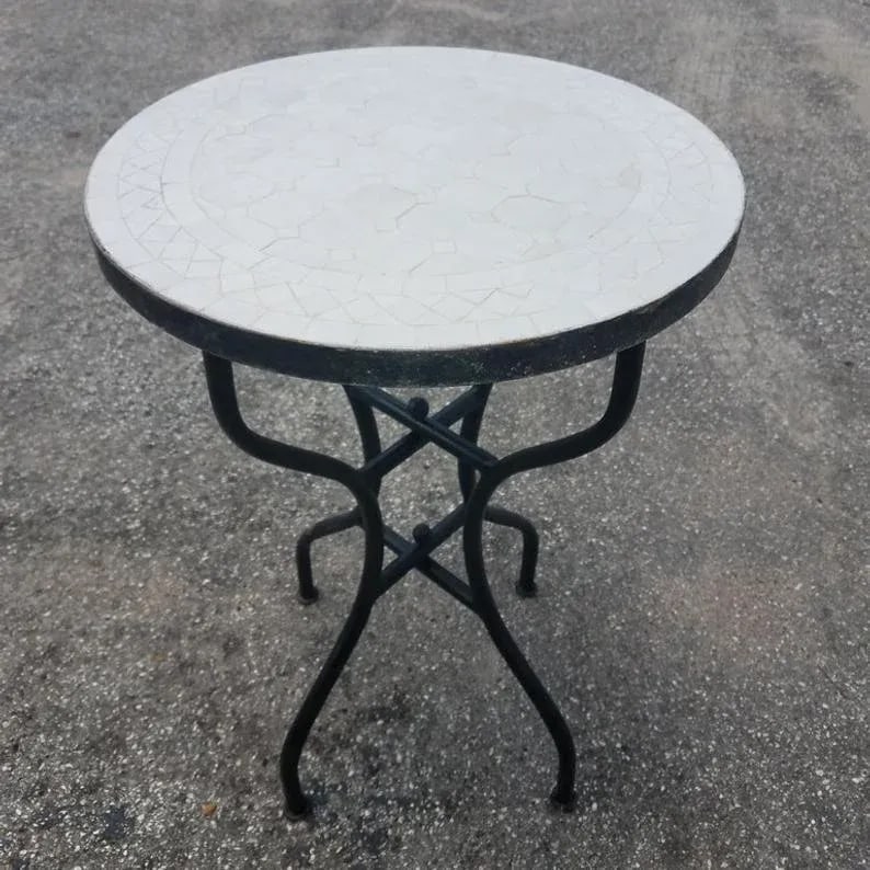 20" Moroccan White Mosaic Side Table - 5