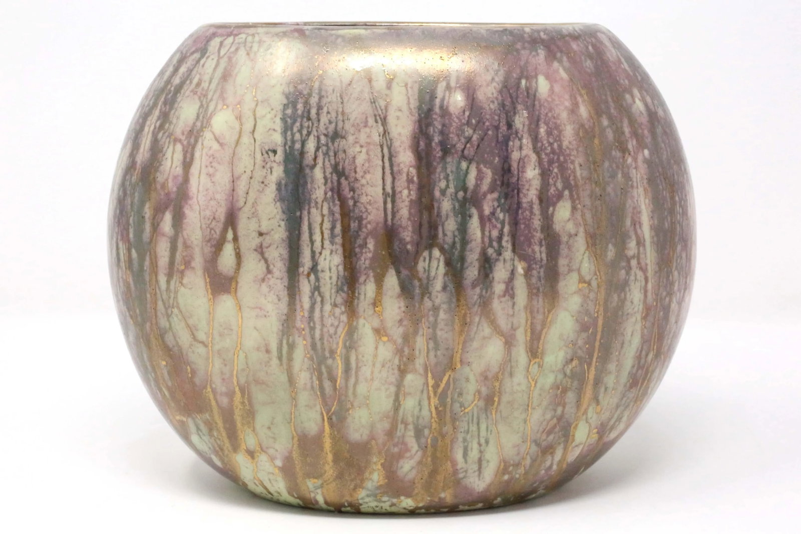 1960's Purple and Gold Flowers Ceramic Vase - 2