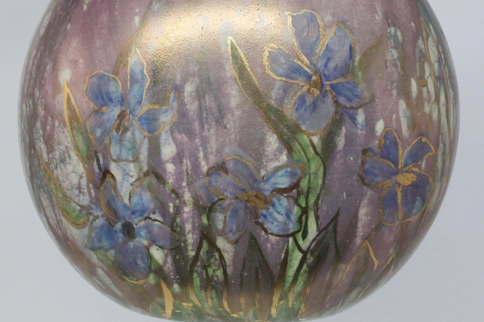 1960's Purple and Gold Flowers Ceramic Vase - 3