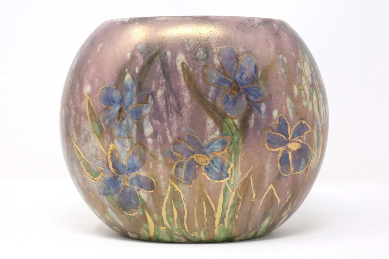 1960's Purple and Gold Flowers Ceramic Vase - 4
