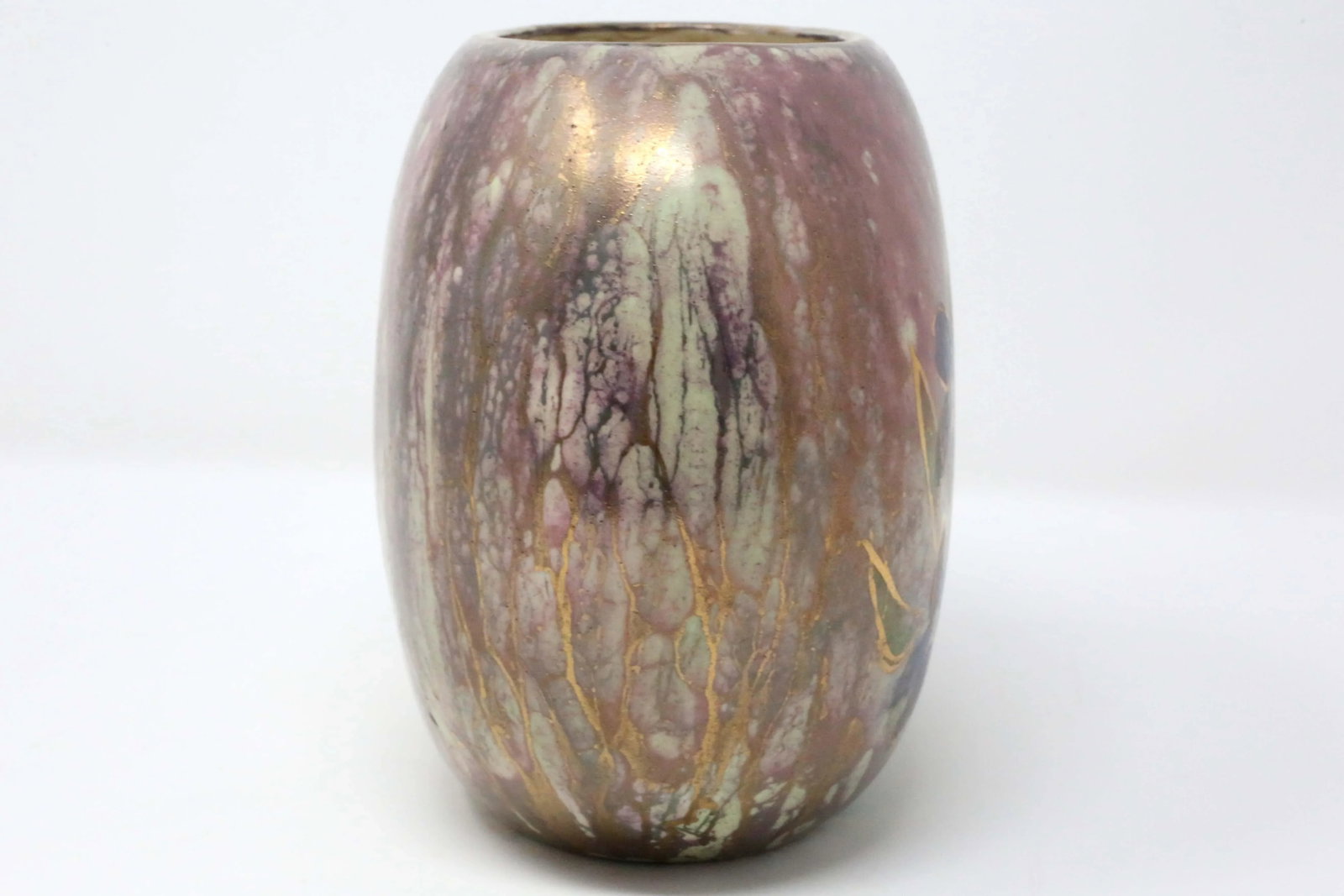 1960's Purple and Gold Flowers Ceramic Vase - 5
