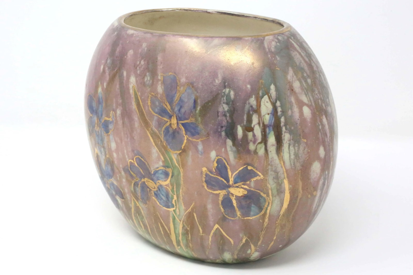 1960's Purple and Gold Flowers Ceramic Vase - 6