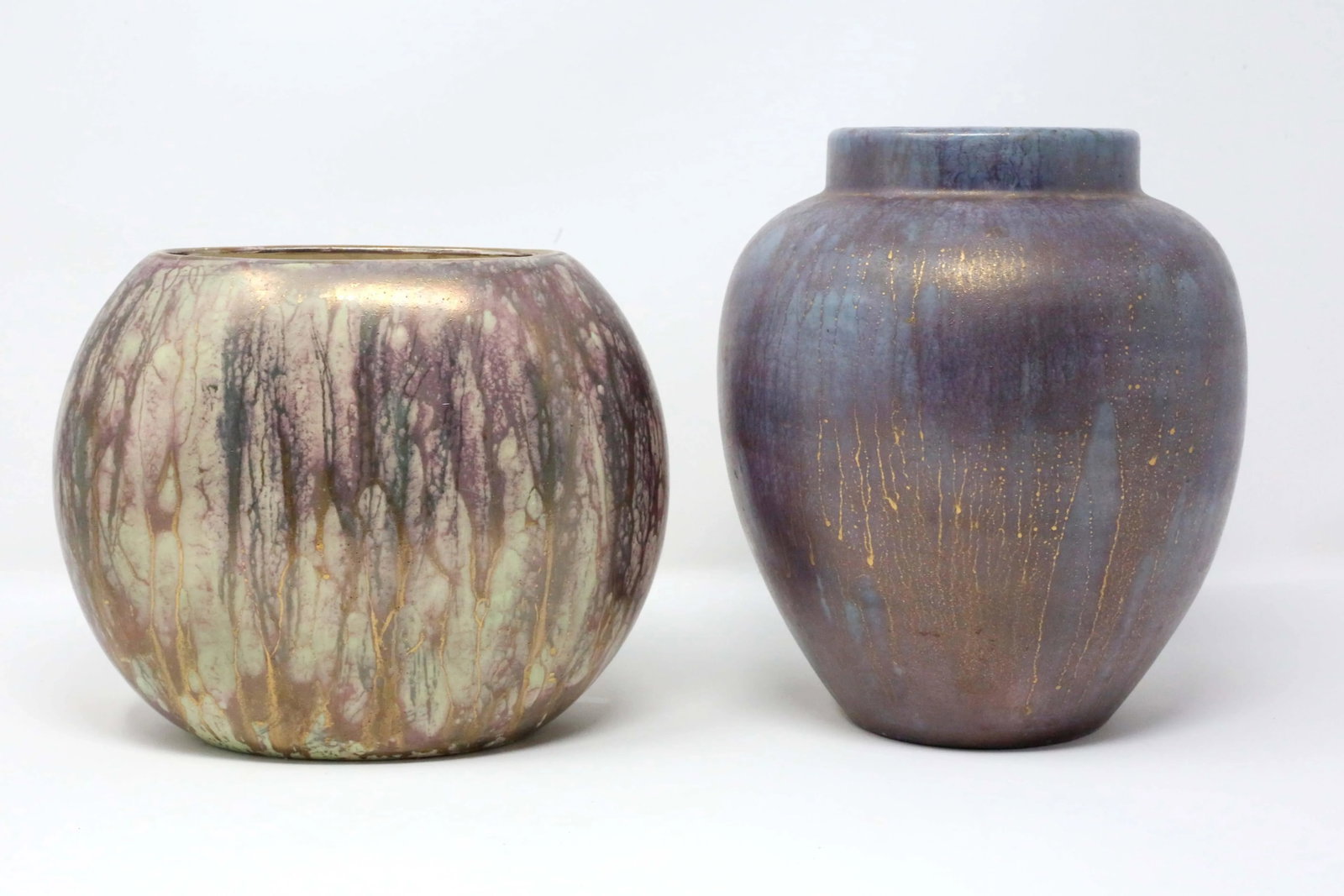 1960's Purple and Gold Flowers Ceramic Vase - 8