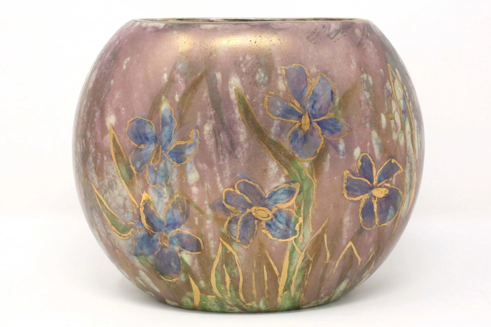 1960's Purple and Gold Flowers Ceramic Vase - 9