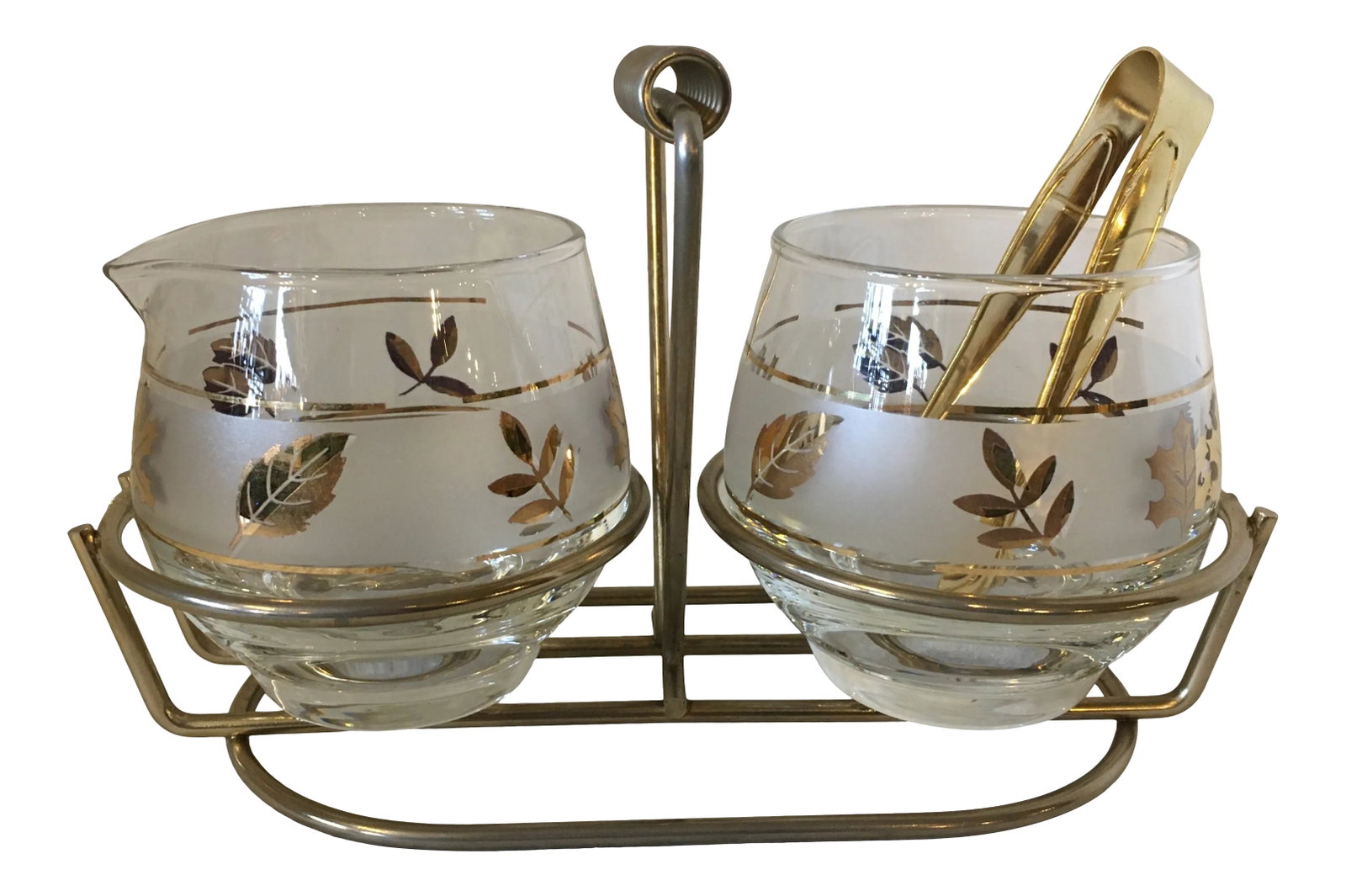 1950s Mid-Century Modern Gold Maple Leaf Libbey Glass Condiment Cream & Sugar Set - 4 Piece Set (1 of 12)