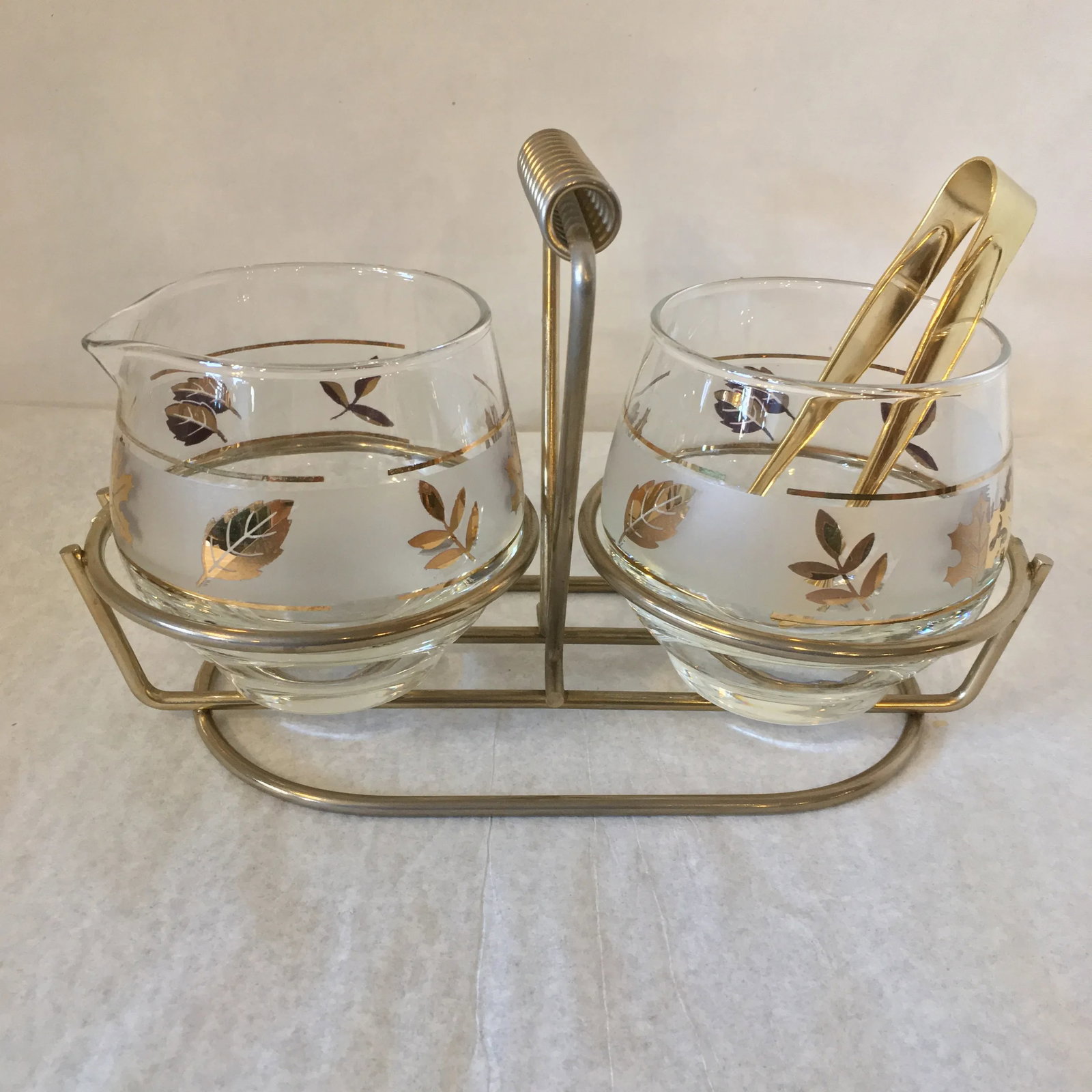 1950s Mid-Century Modern Gold Maple Leaf Libbey Glass Condiment Cream & Sugar Set - 4 Piece Set - 2