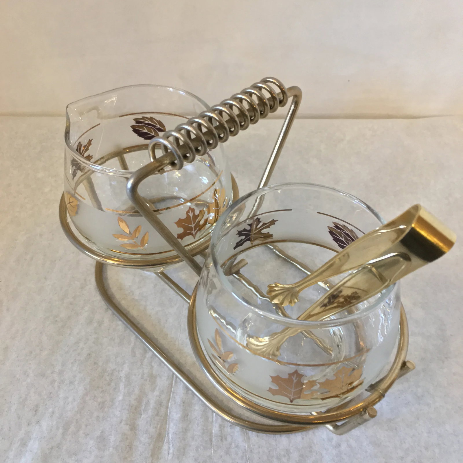 1950s Mid-Century Modern Gold Maple Leaf Libbey Glass Condiment Cream & Sugar Set - 4 Piece Set - 3