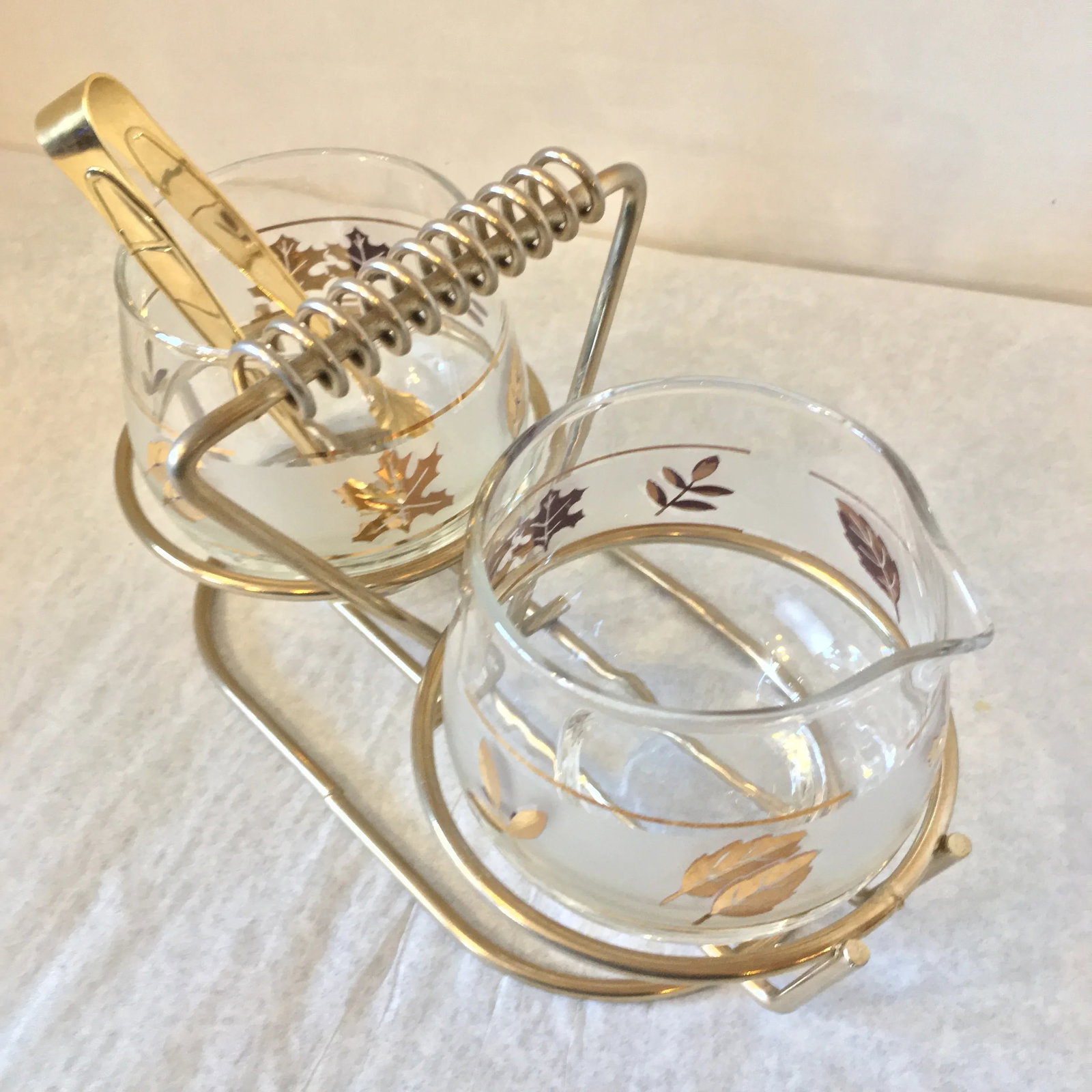 1950s Mid-Century Modern Gold Maple Leaf Libbey Glass Condiment Cream & Sugar Set - 4 Piece Set - 5
