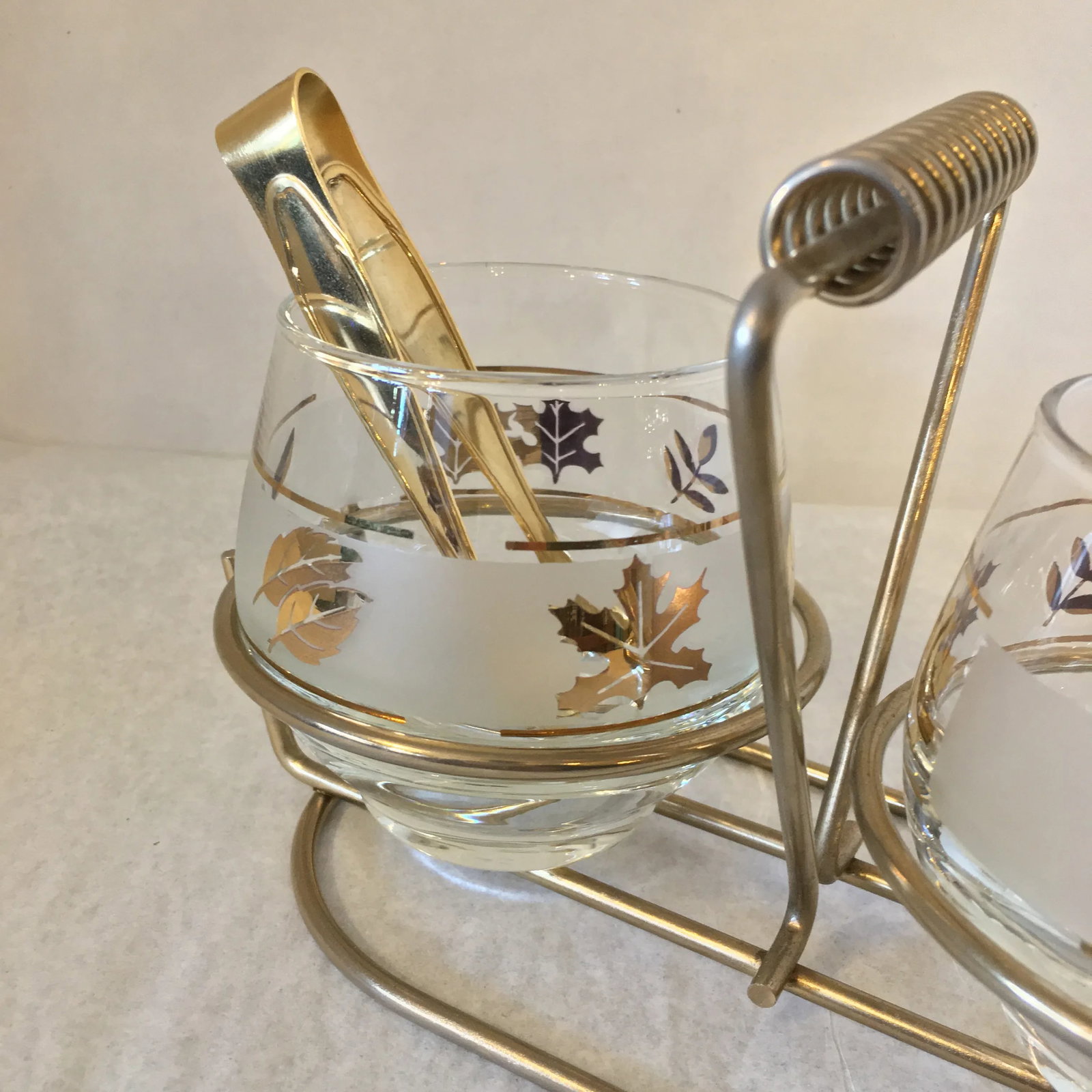 1950s Mid-Century Modern Gold Maple Leaf Libbey Glass Condiment Cream & Sugar Set - 4 Piece Set - 7