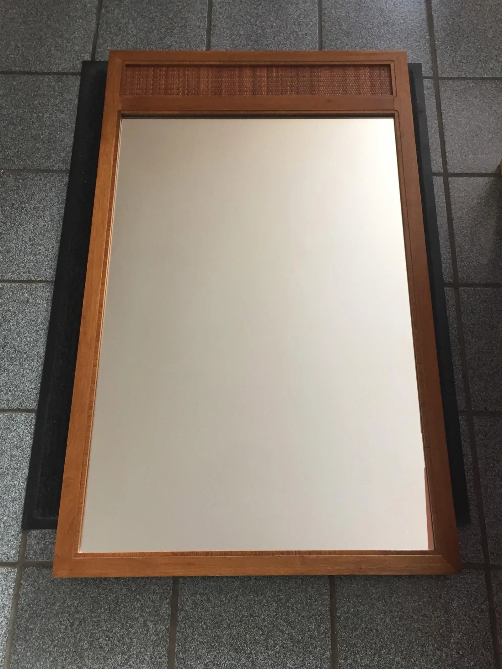 Mid-Century Modern Walnut and Cane Mirror - 6
